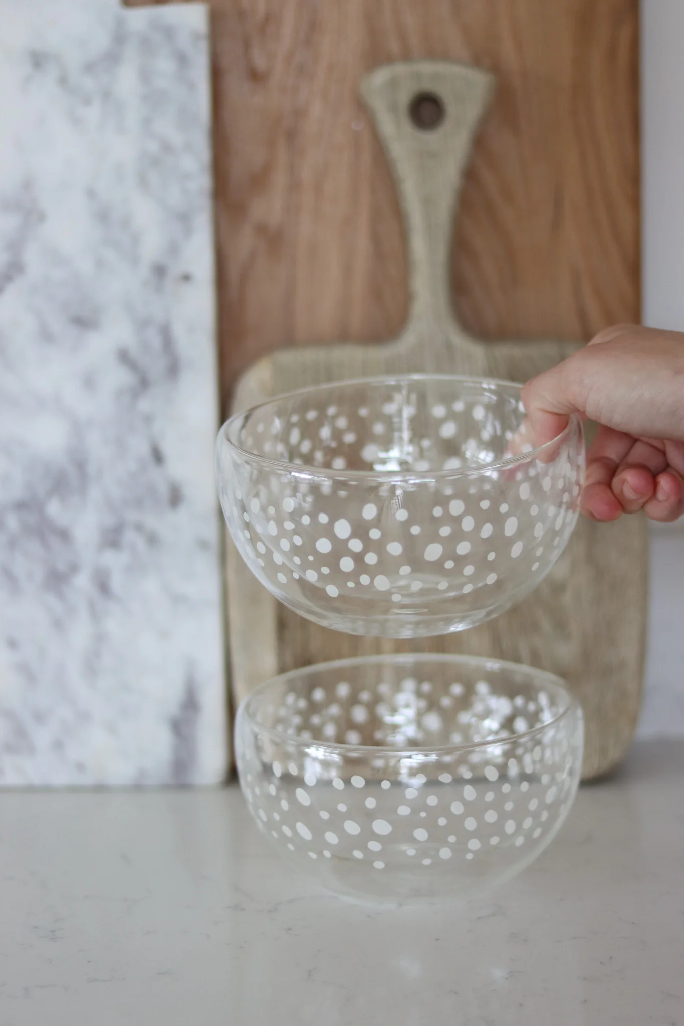 Glass Bowl Set – 2 Piece – White/Polka - Image 2