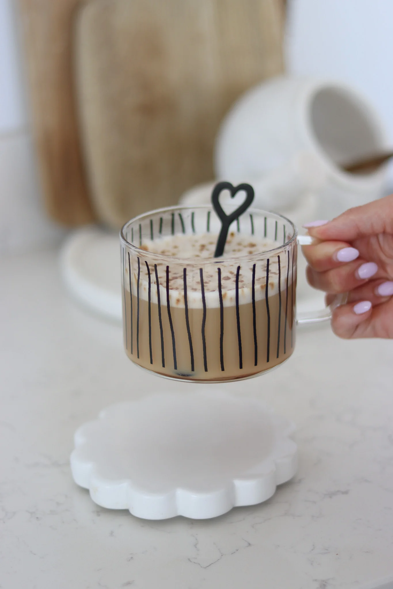 Vertical Lines Black Glass Mug - Image 4