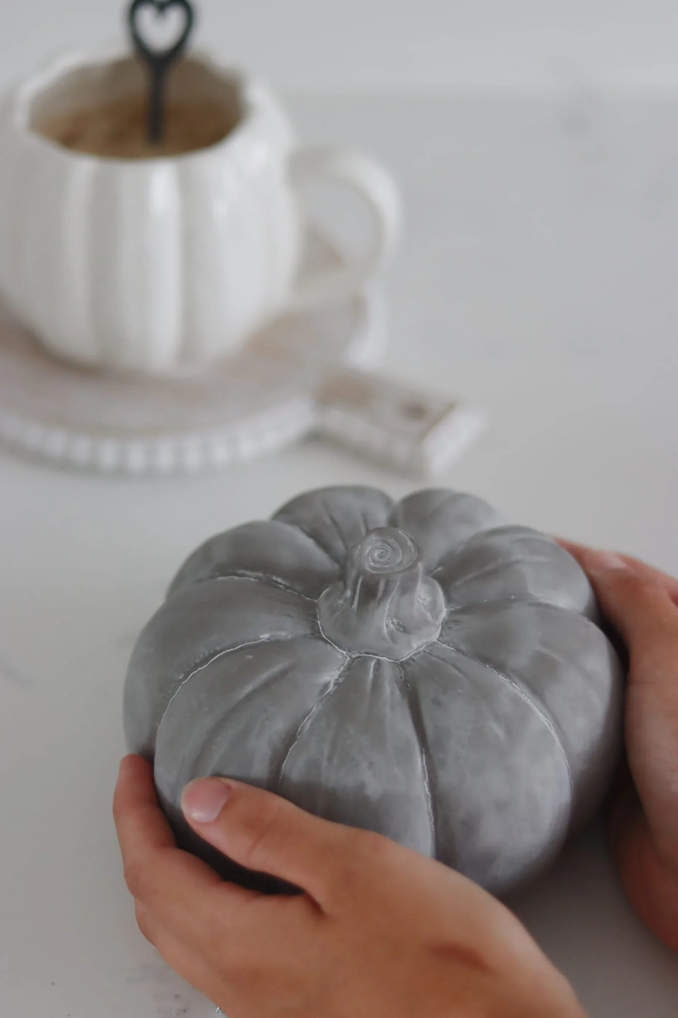 Grey Stone Resin Pumpkin - Large