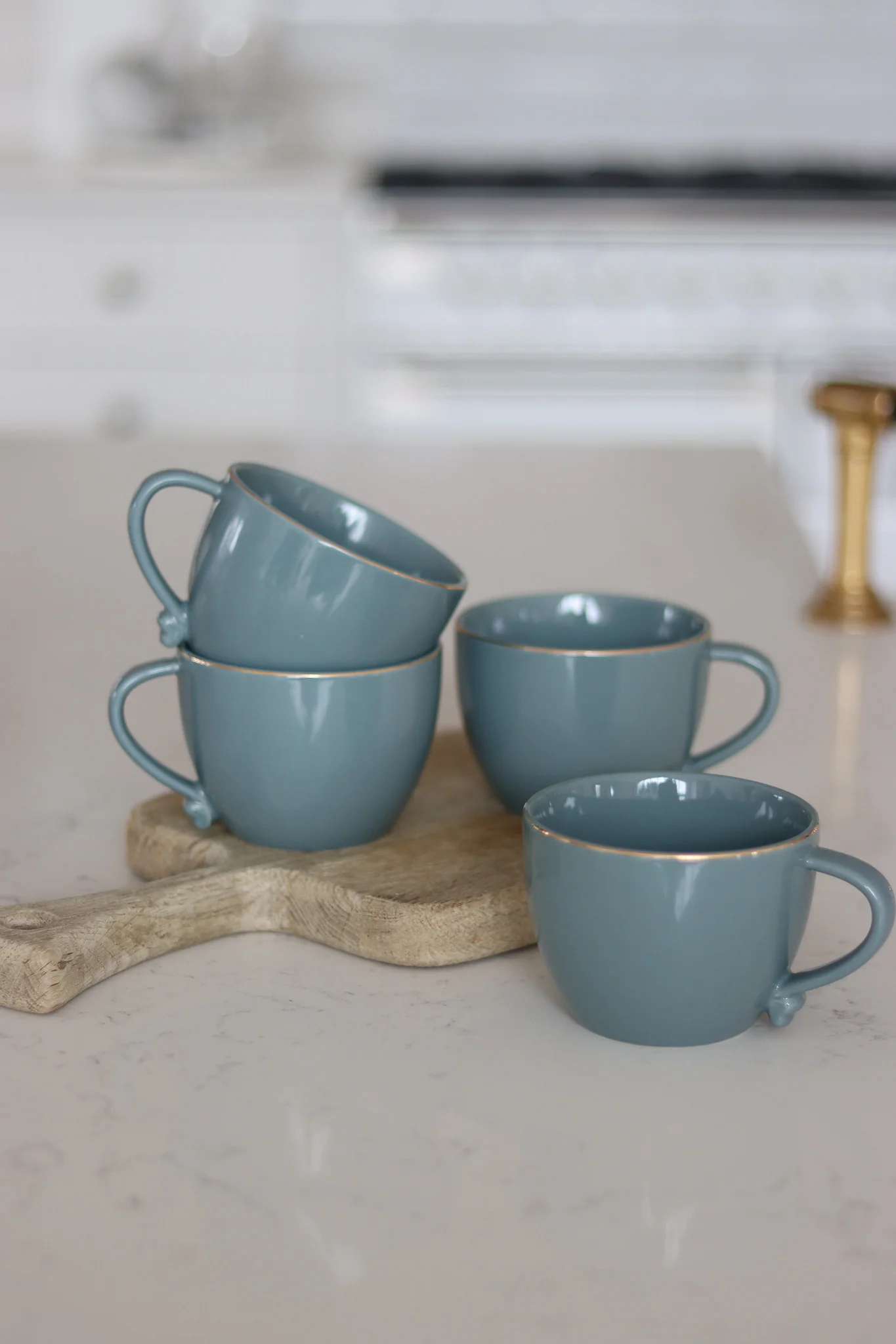 Heart Handled Ceramic Mug Set ā 4 Piece ā Slate Gold Trim - Image 2
