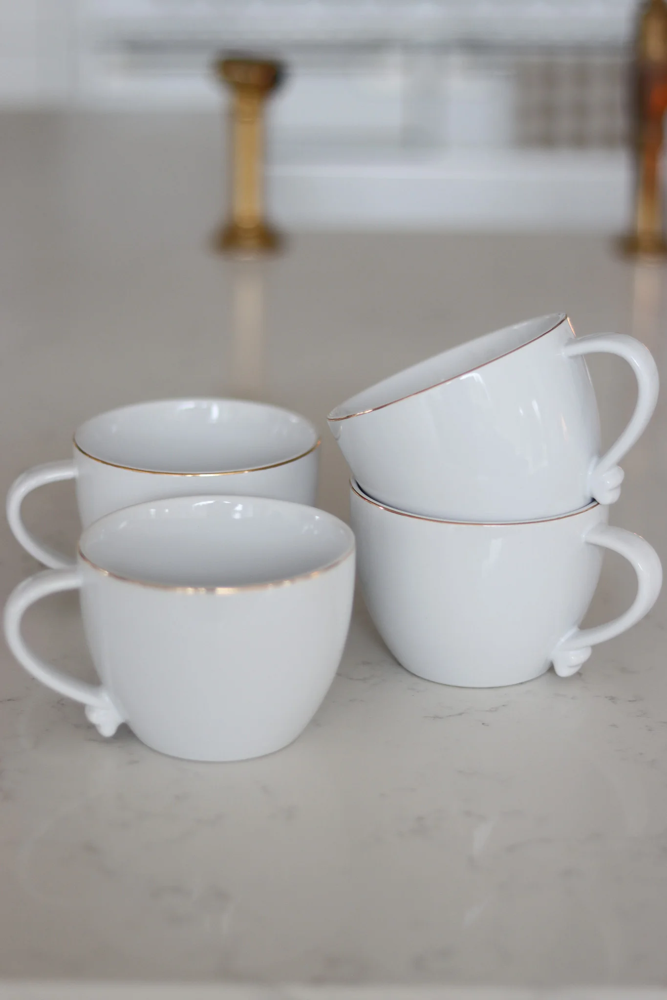 Heart Handled Ceramic Mug Set – 4 Piece – White Gold Trim - Image 3