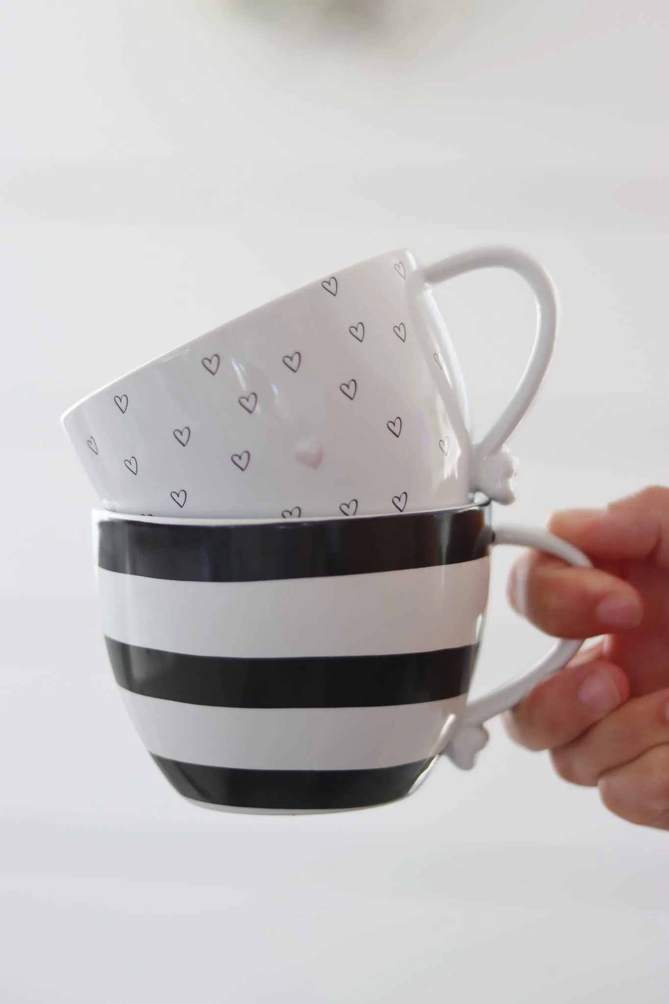Heart Handled Ceramic Mug - Black Stripes - Image 2