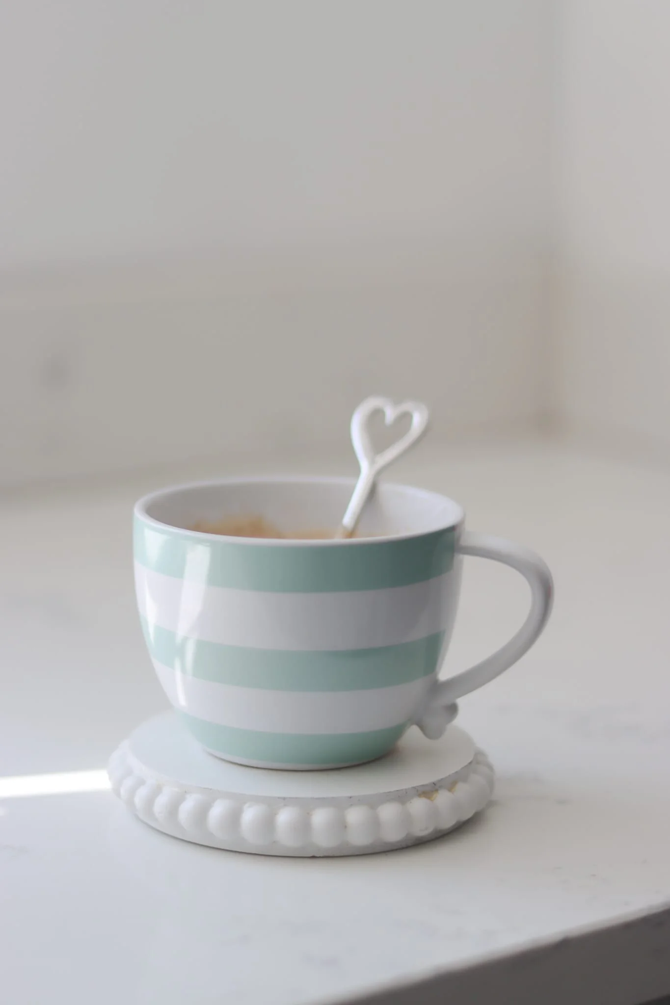 Heart Handled Ceramic Mugs - Green Stripes