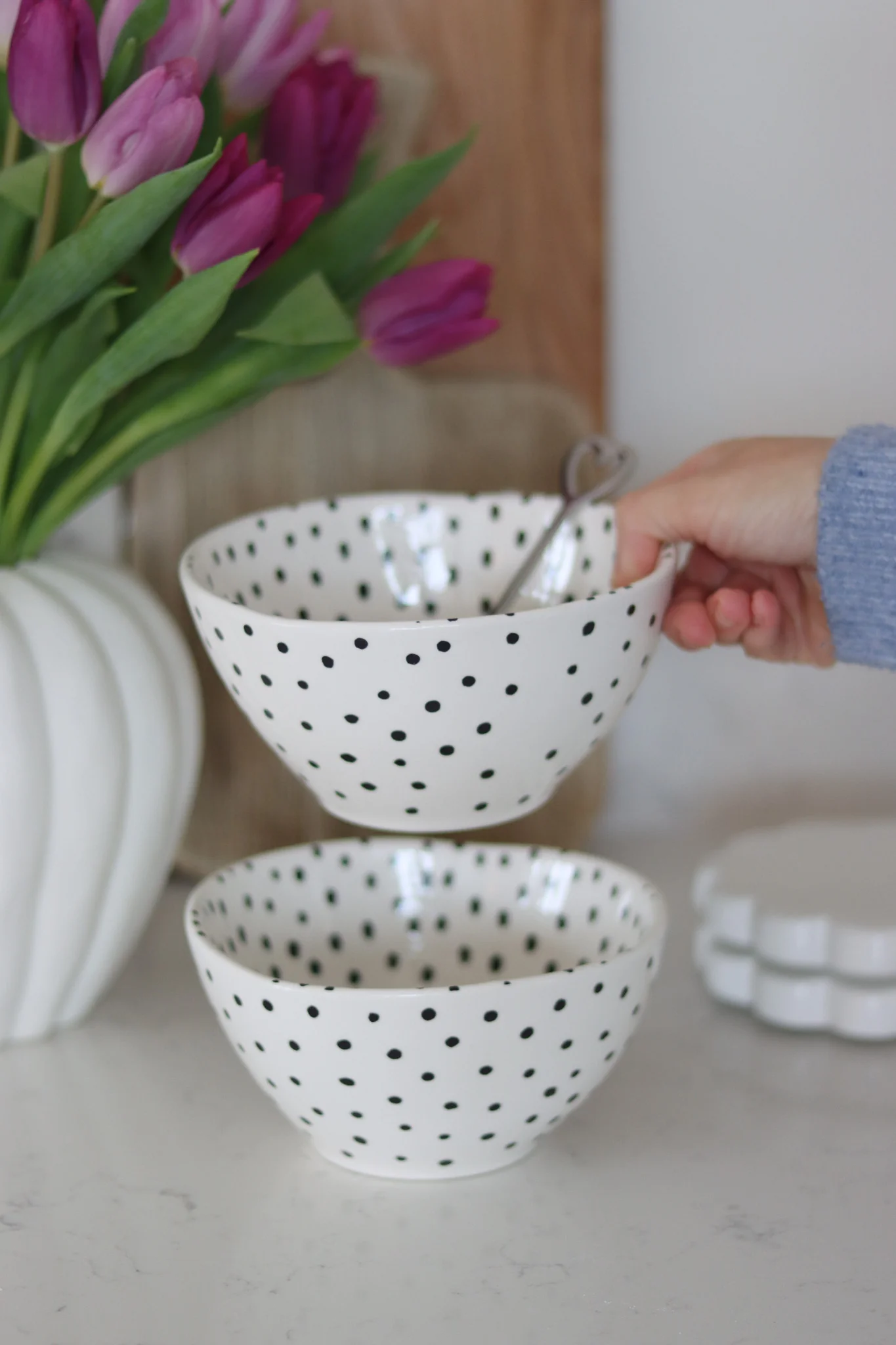 Irregular Ceramic Bowl Set – 2 Piece – Close Dots - Image 3