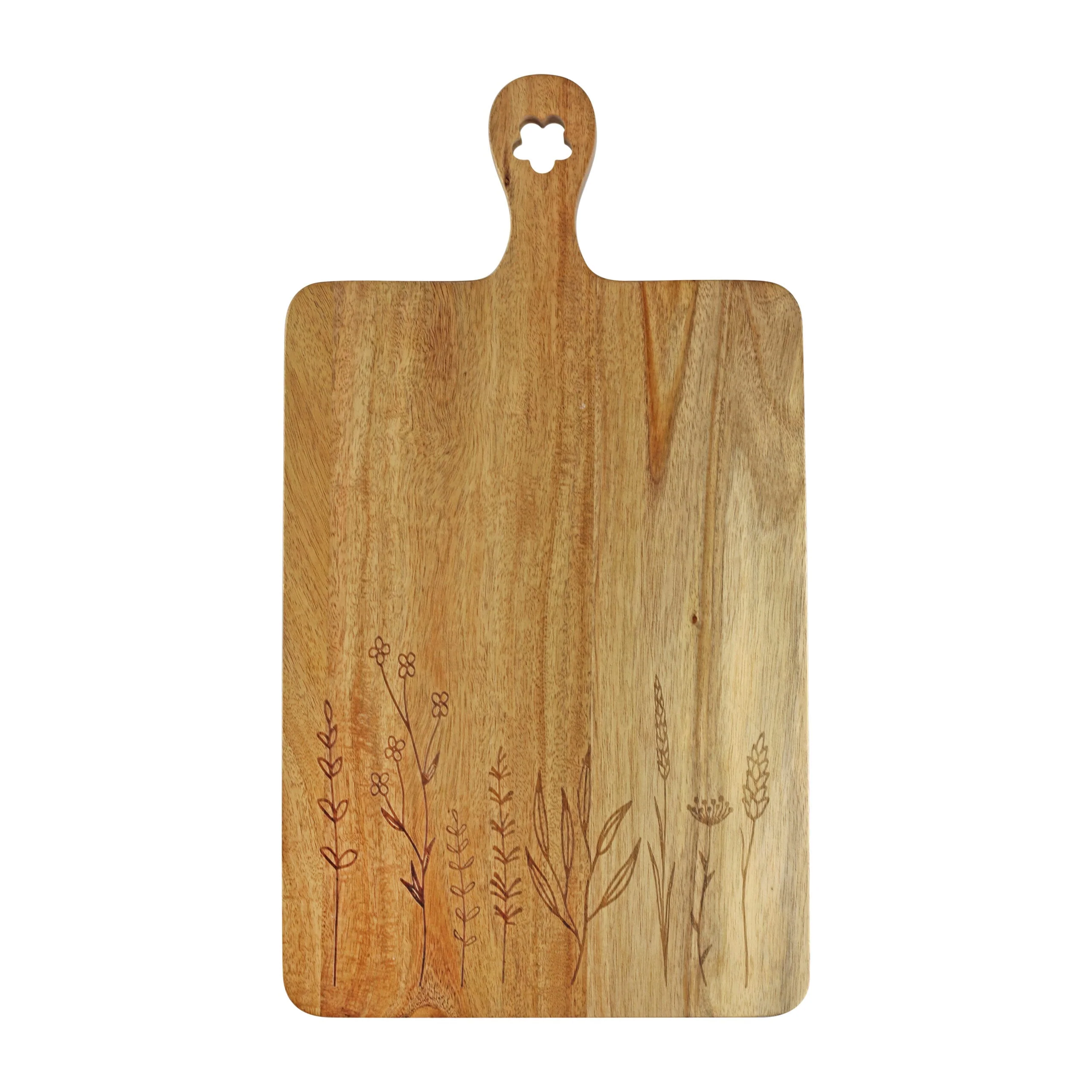 Engraved Flower Chopping Board-Natural Large - Image 2