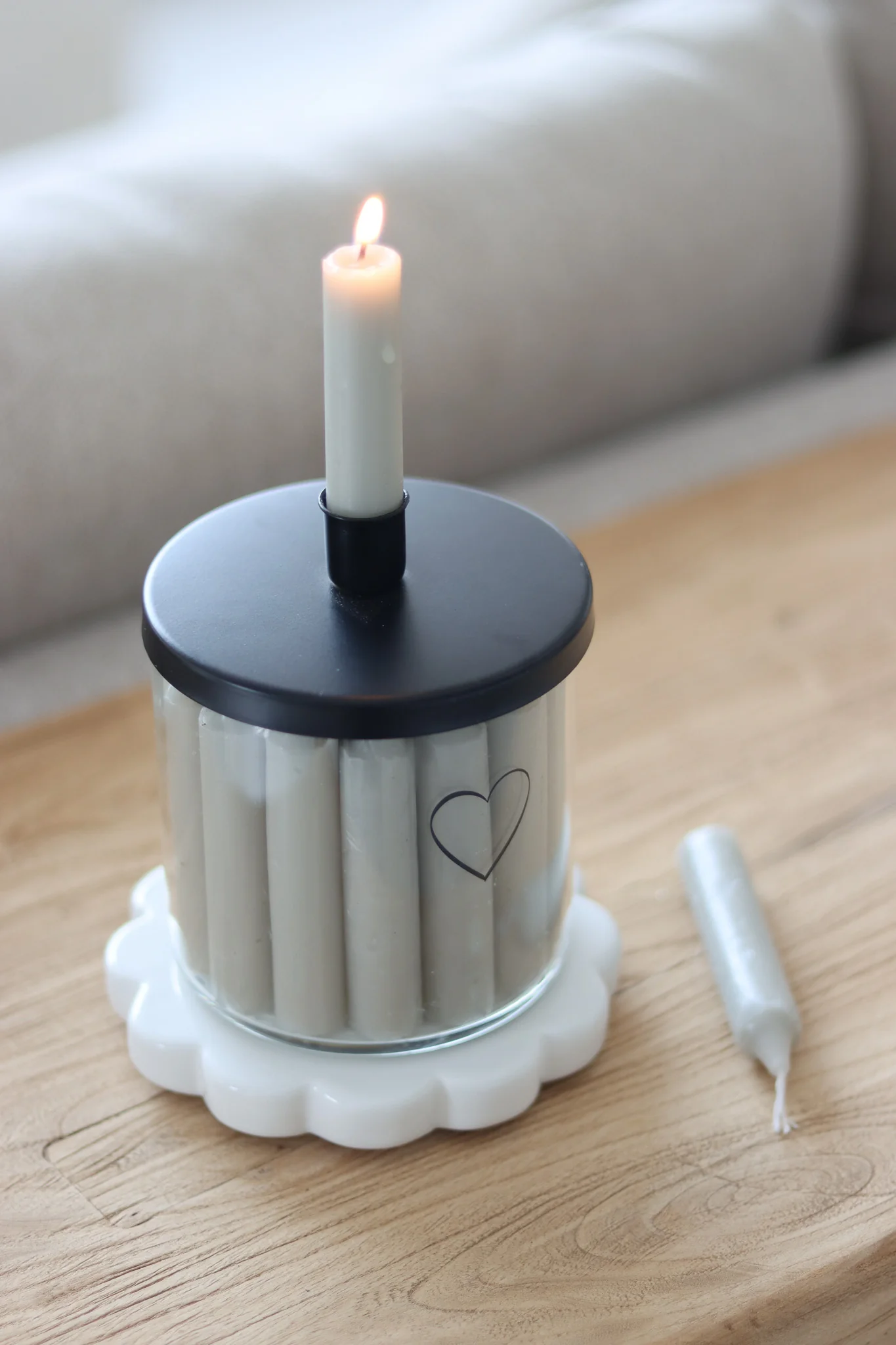 Large Glass Candle Holder - Black/Single Heart - Image 3