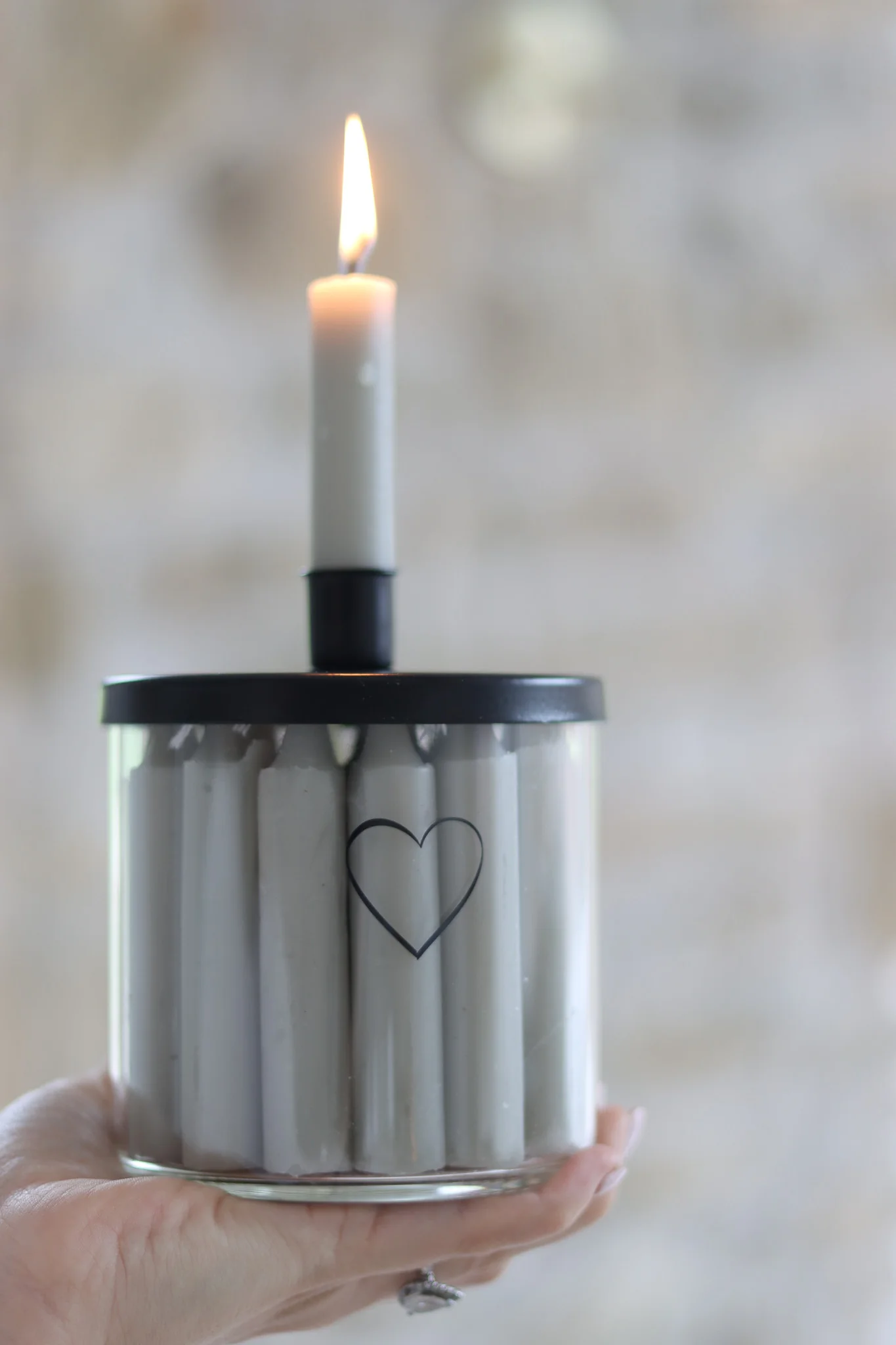 Large Glass Candle Holder - Black/Single Heart - Image 4