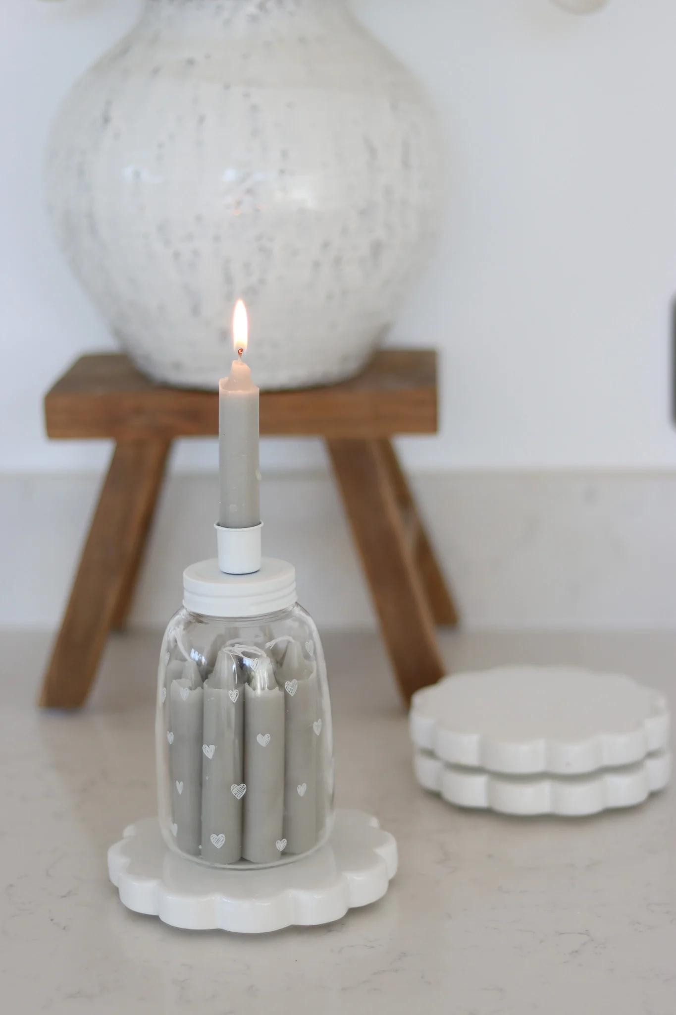 Tall Glass Candle Holder - Multi Heart