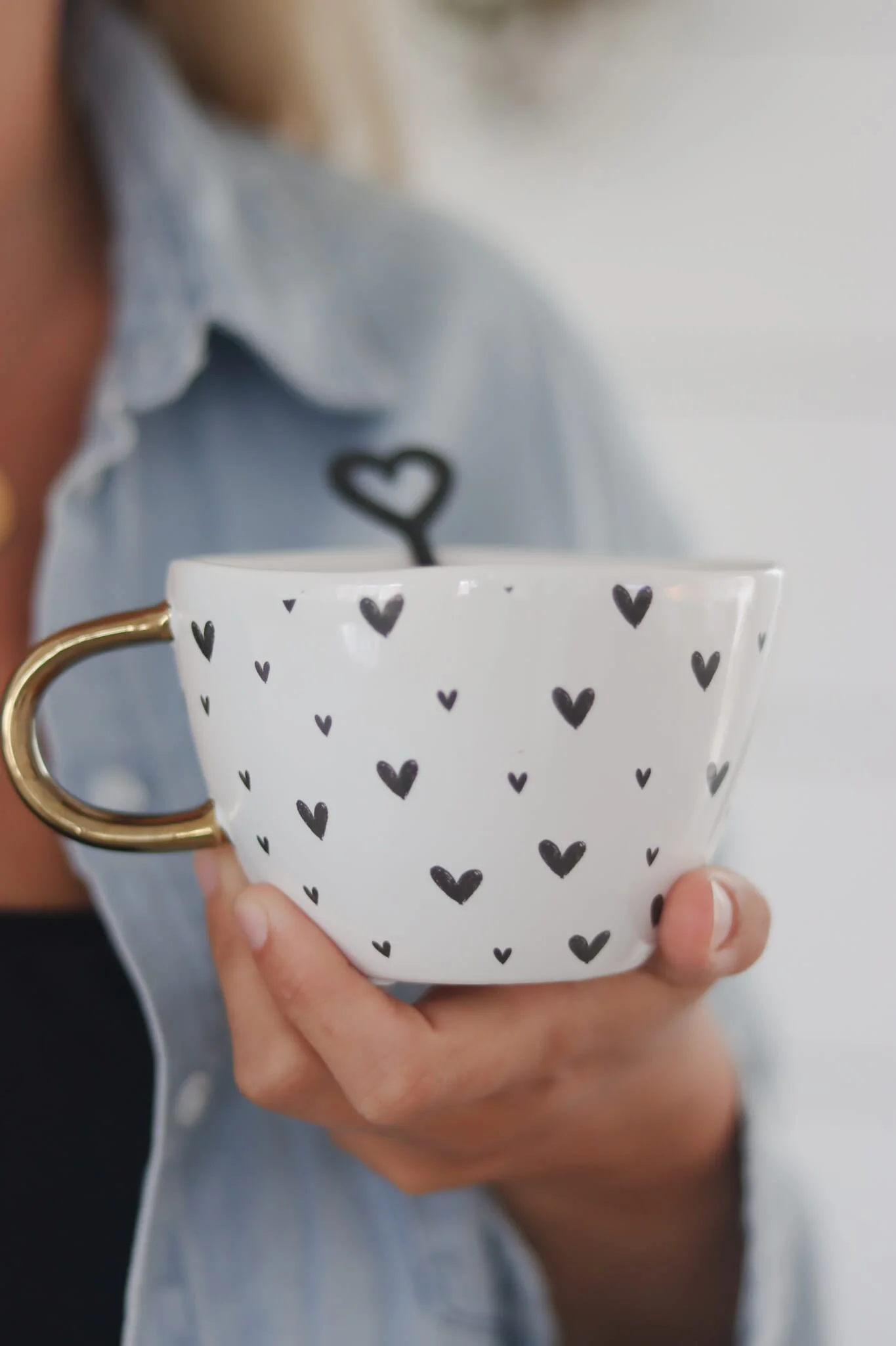 Irregular Ceramic Mug- Small Black MultiHearts - Image 2
