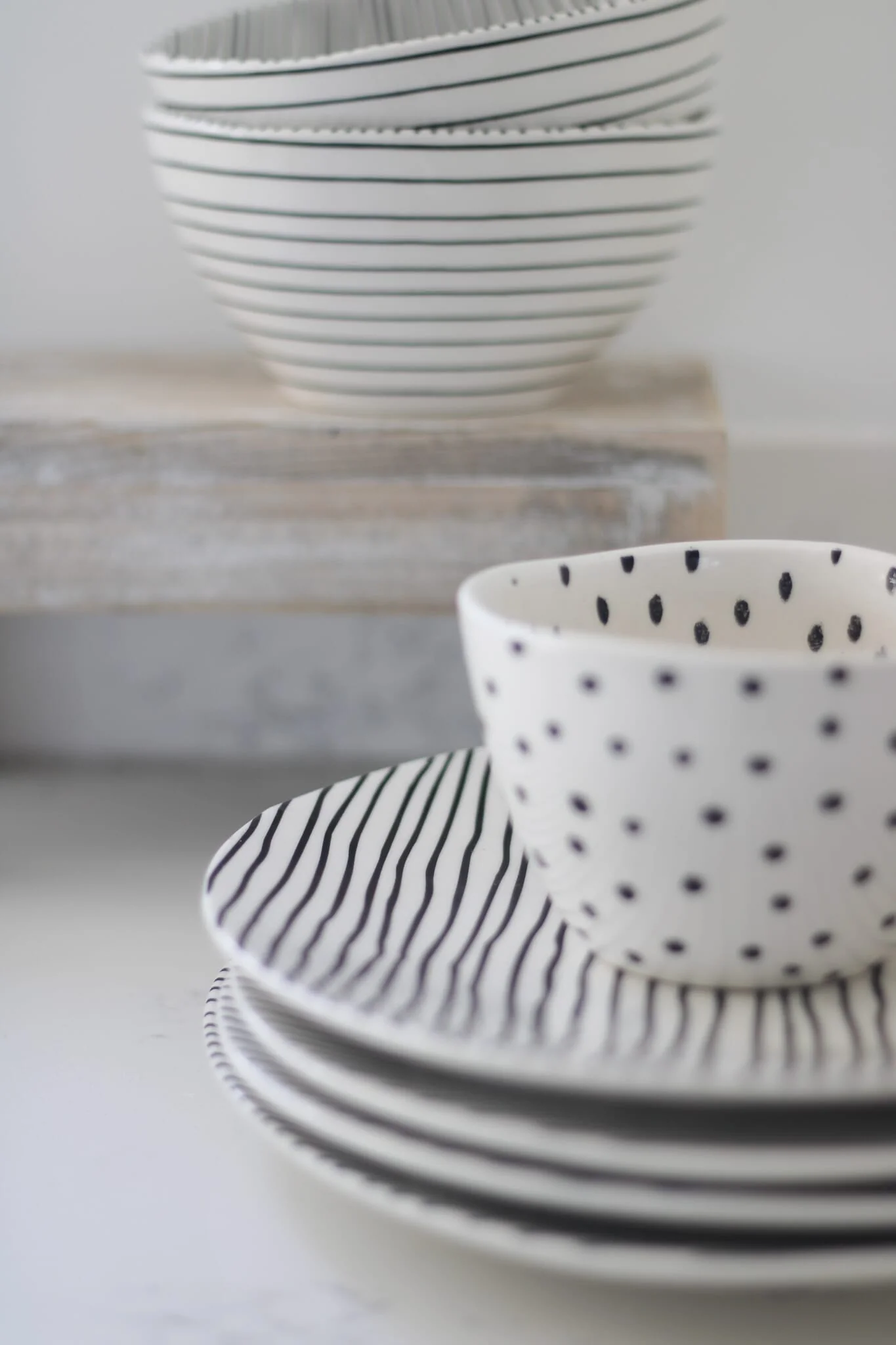 Irregular Ceramic Plates - Black Stripes 4pc Set - Image 4