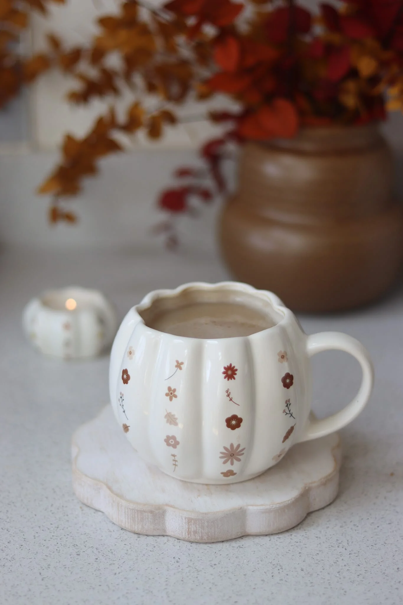 Large Pumpkin Mug - White Floral Art 4