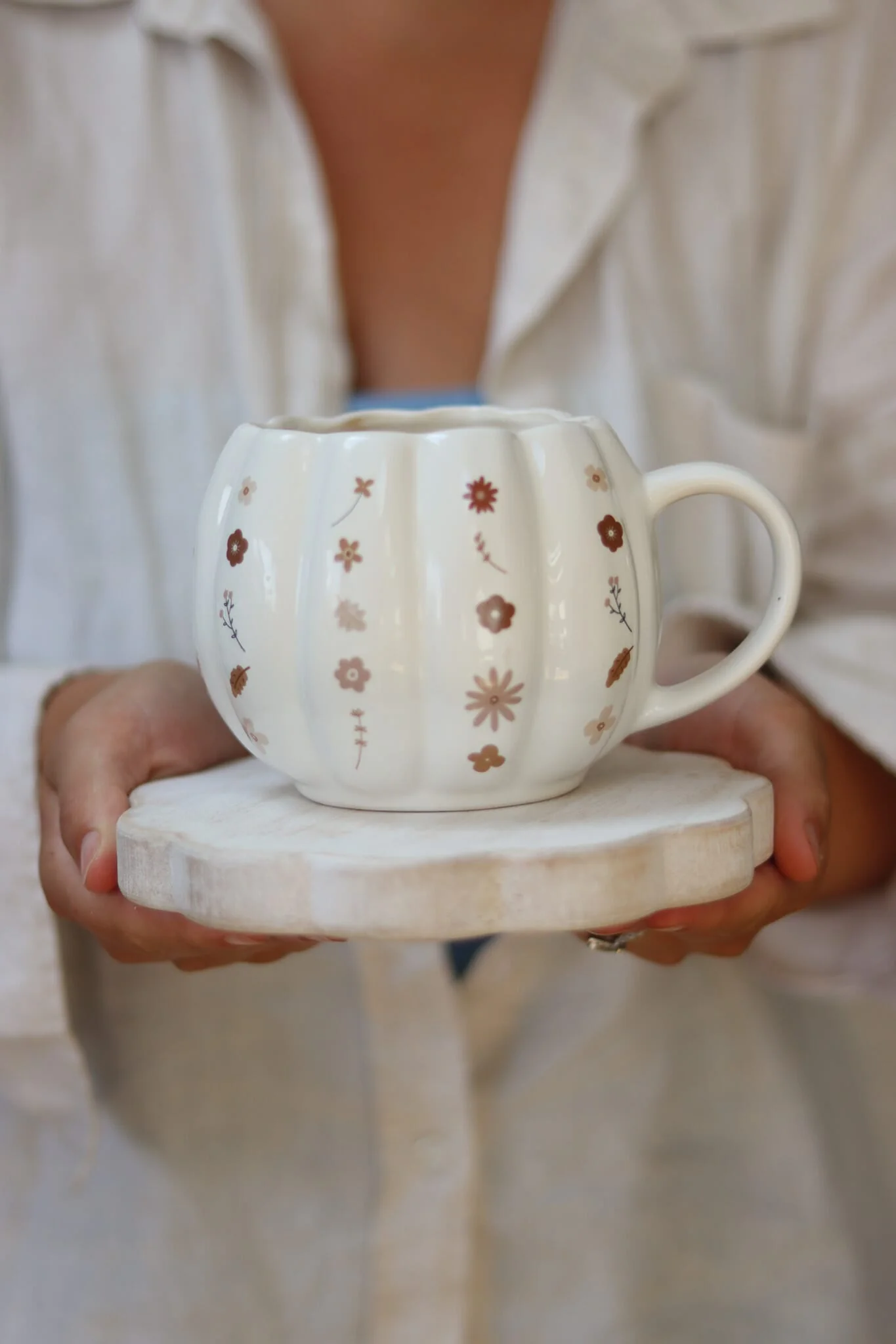 Large Pumpkin Mug - White Floral Art 4 - Image 2