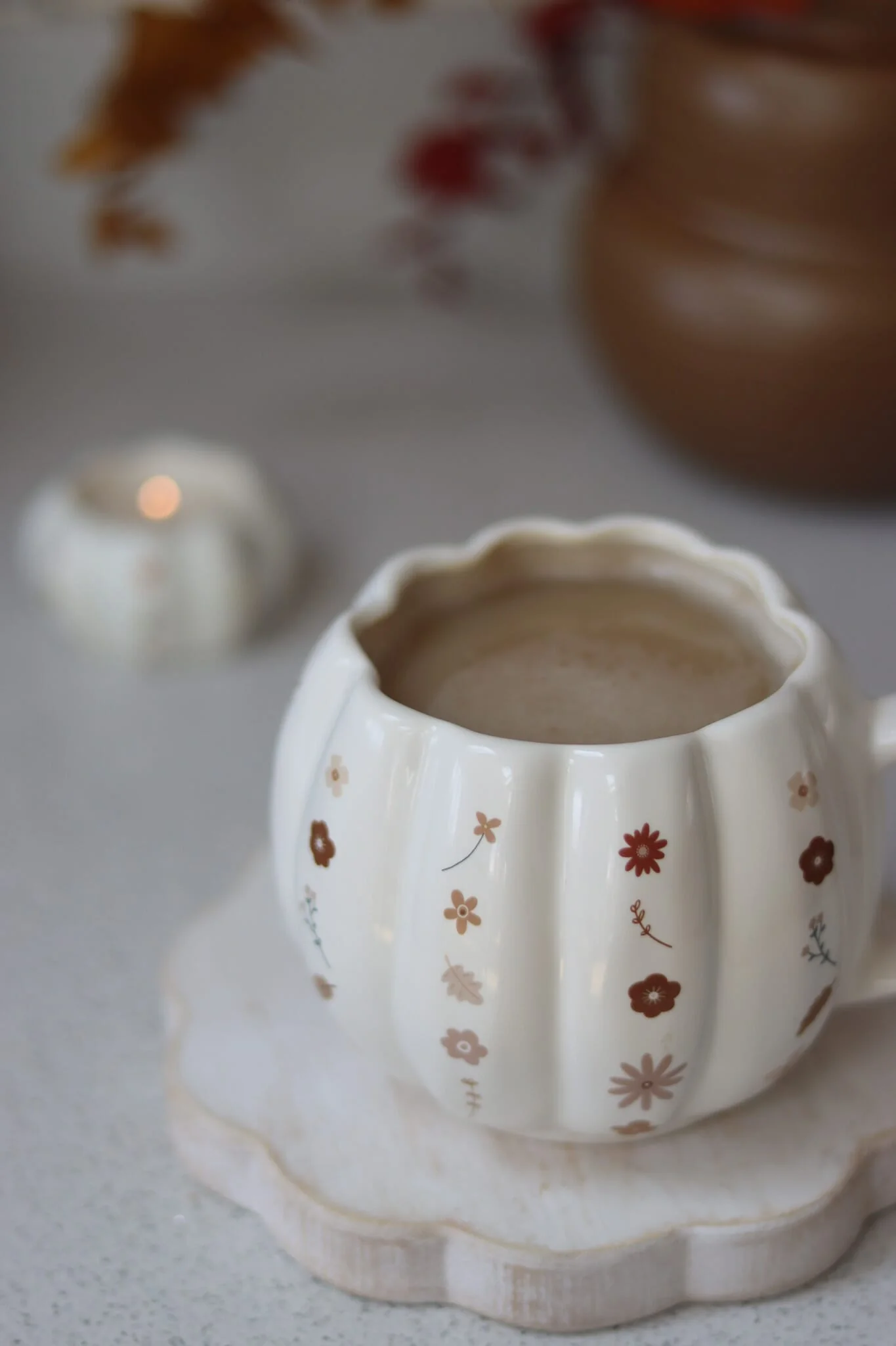 Large Pumpkin Mug - White Floral Art 4 - Image 3
