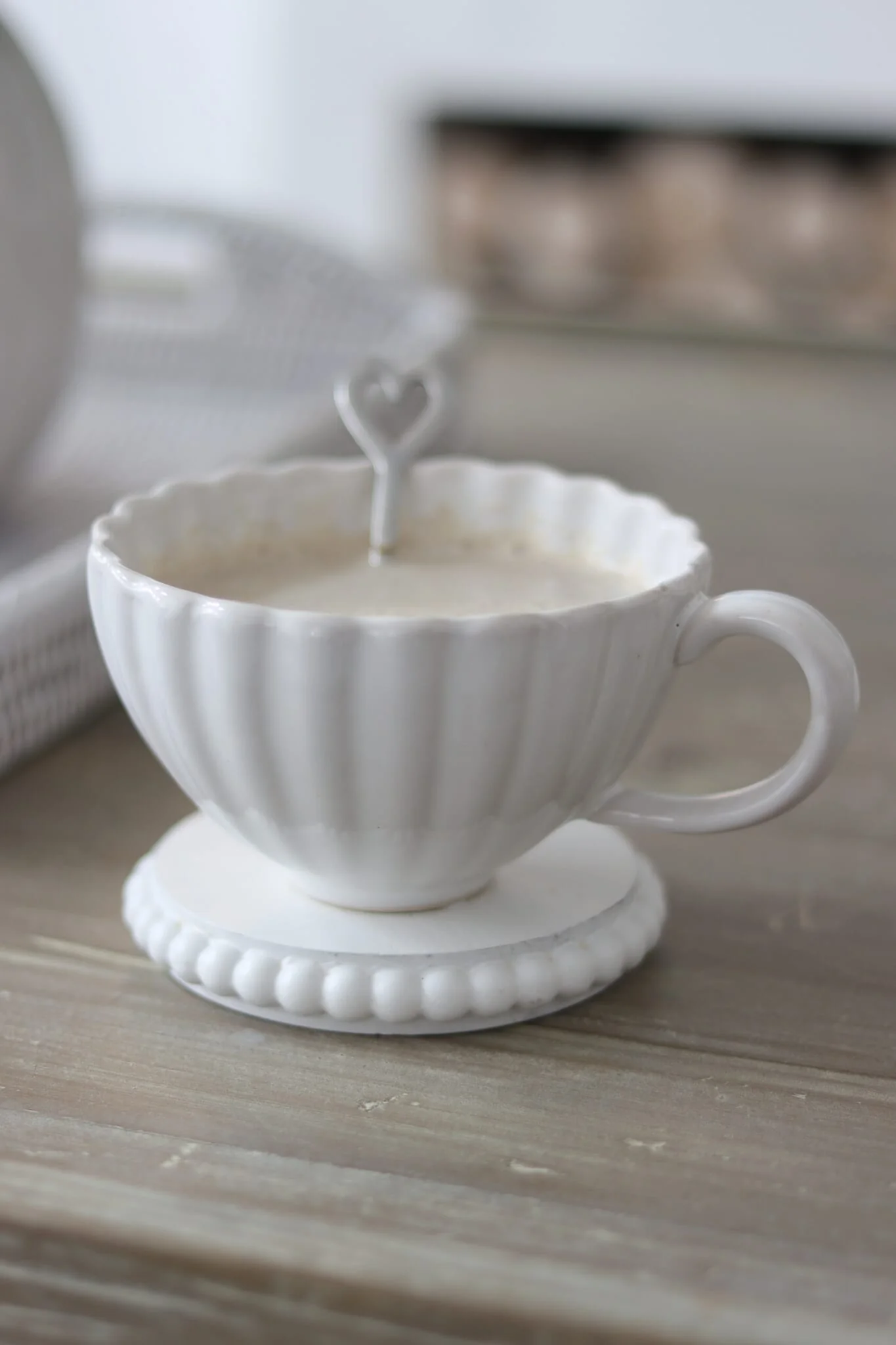 Large Ceramic Mug - Scalloped Glazed White