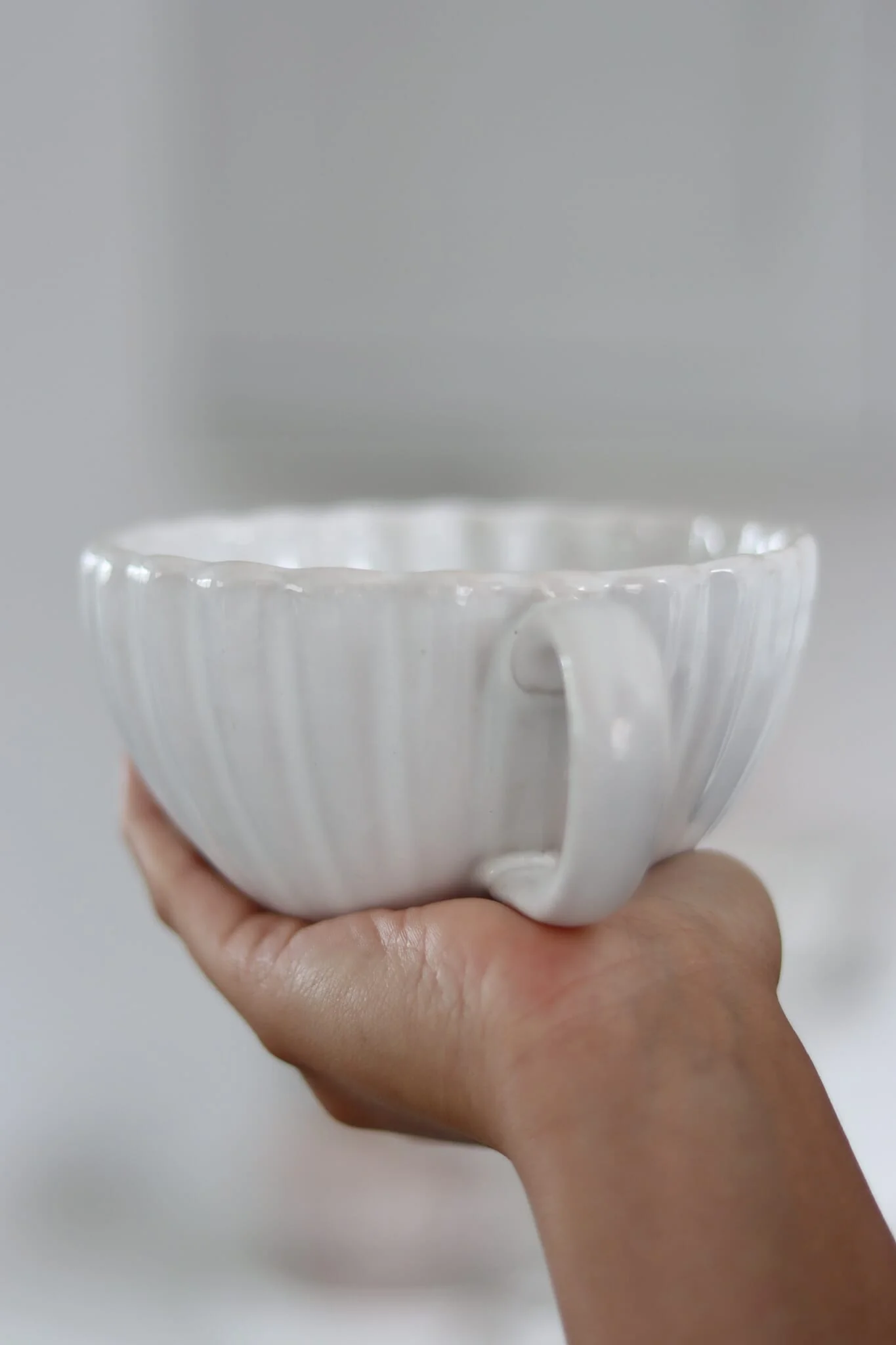Large Ceramic Mug - Scalloped Glazed White - Image 2