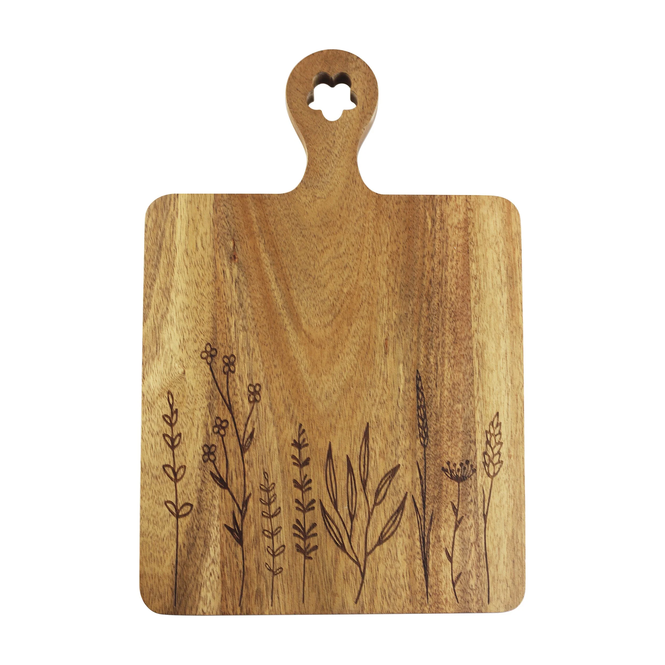 Engraved Flower Wooden Chopping Board-Natural Medium - Image 2
