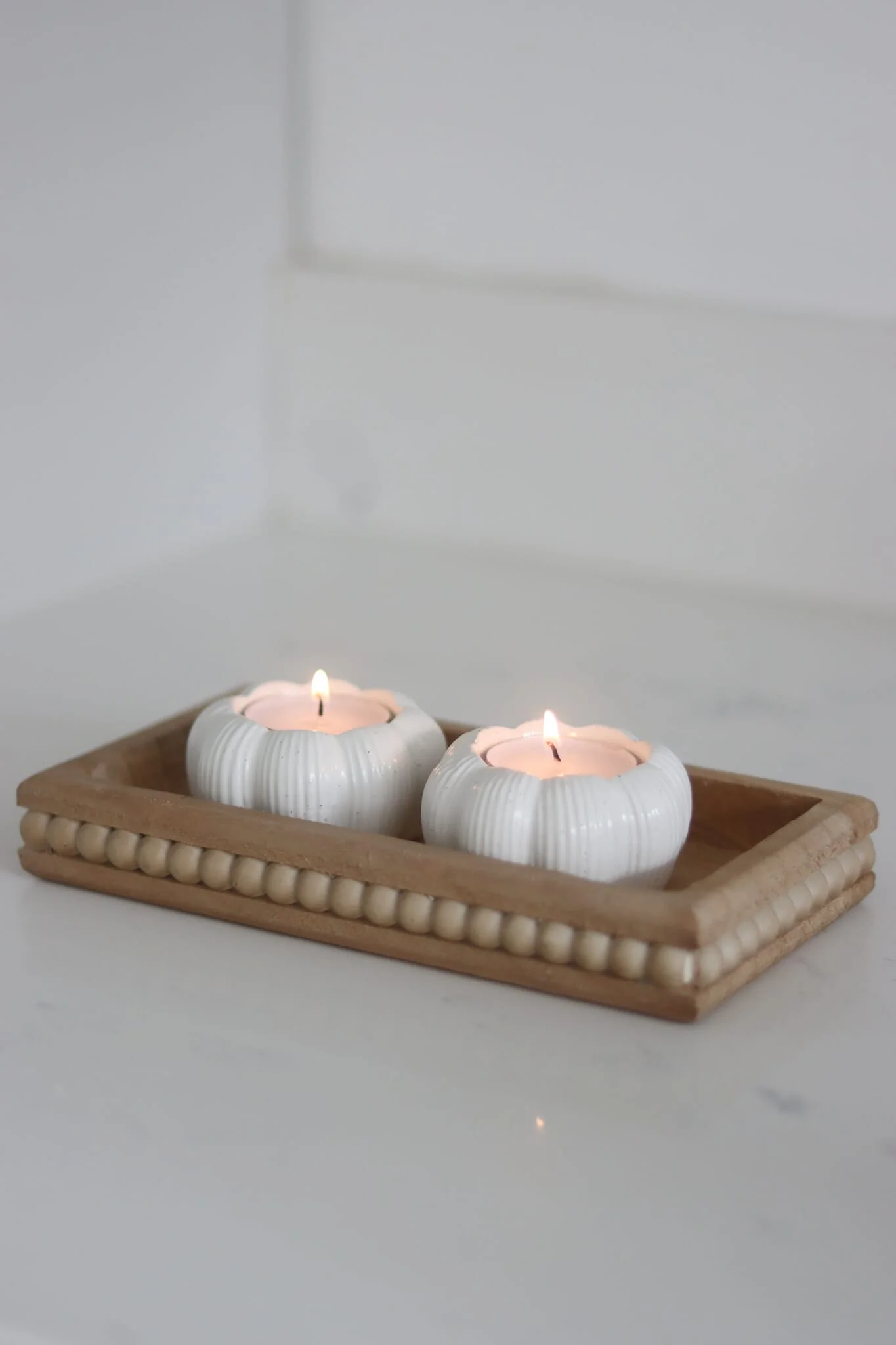 Mini Flat Beaded Wooden Tray - Natural - Image 2