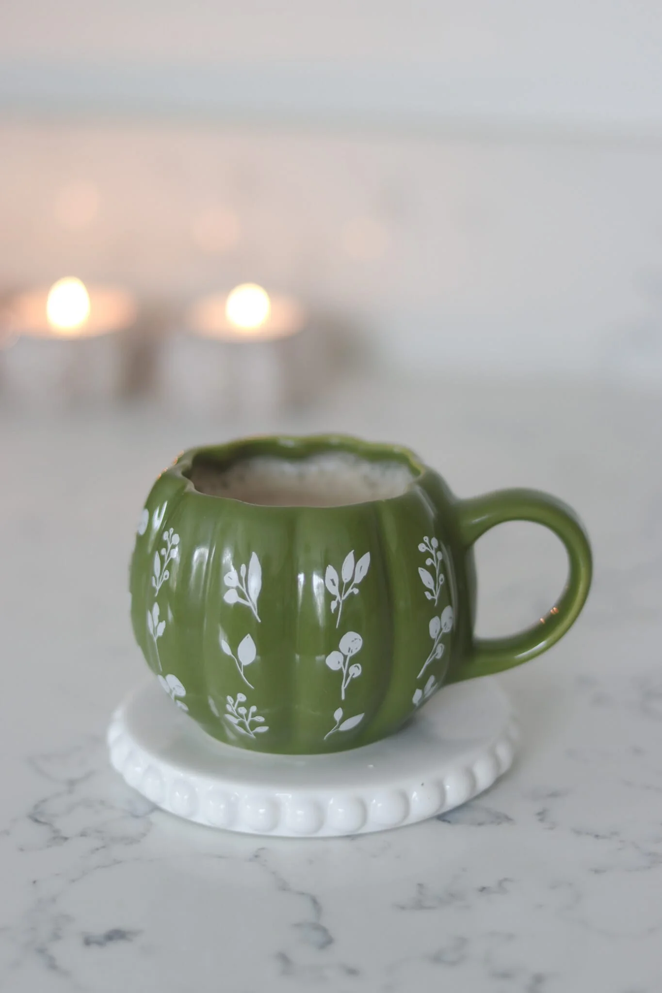 Mini Pumpkin Mug - Autumnal Green Floral Art 3 - Image 2