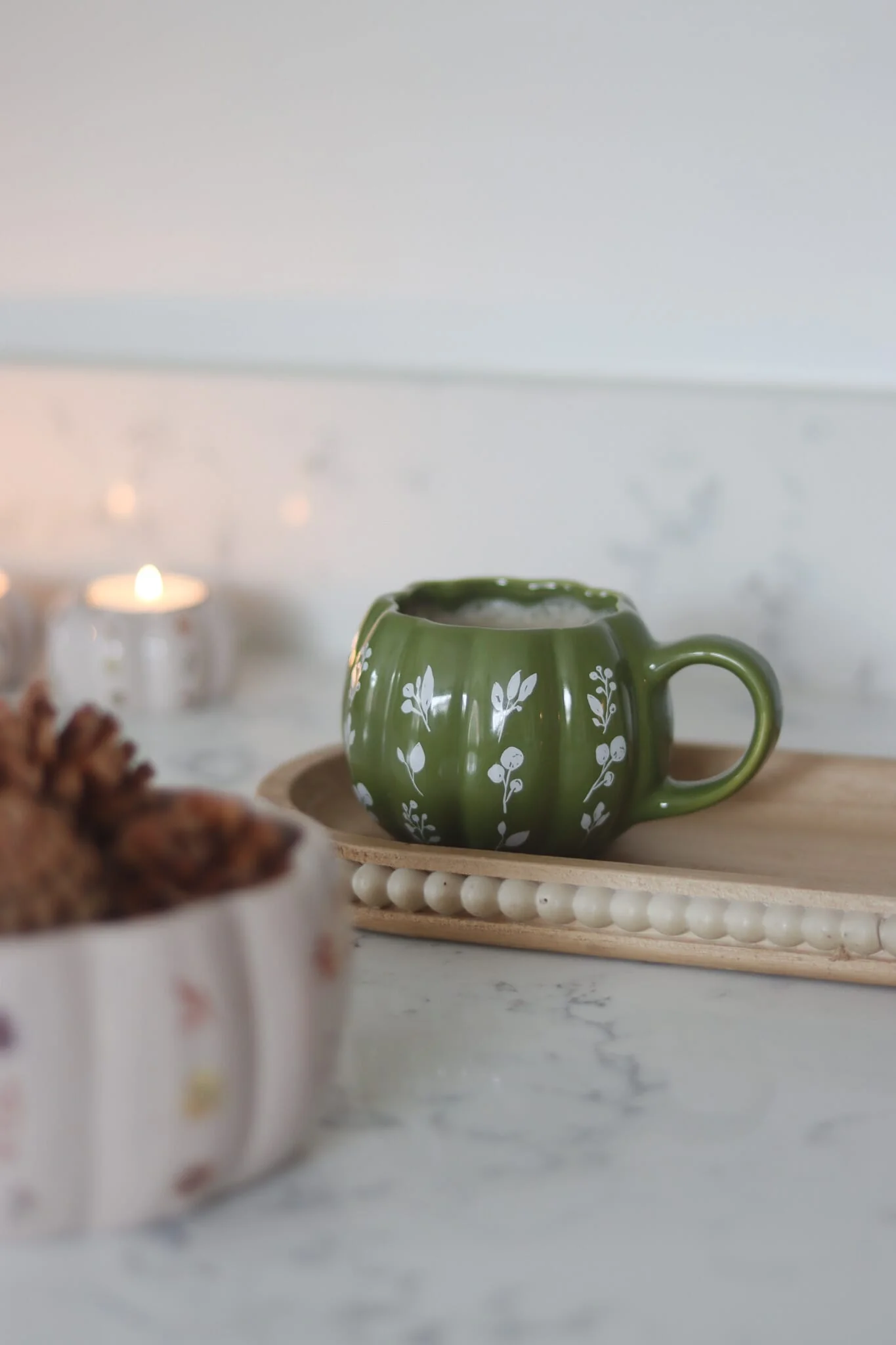 Mini Pumpkin Mug - Autumnal Green Floral Art 3 - Image 3