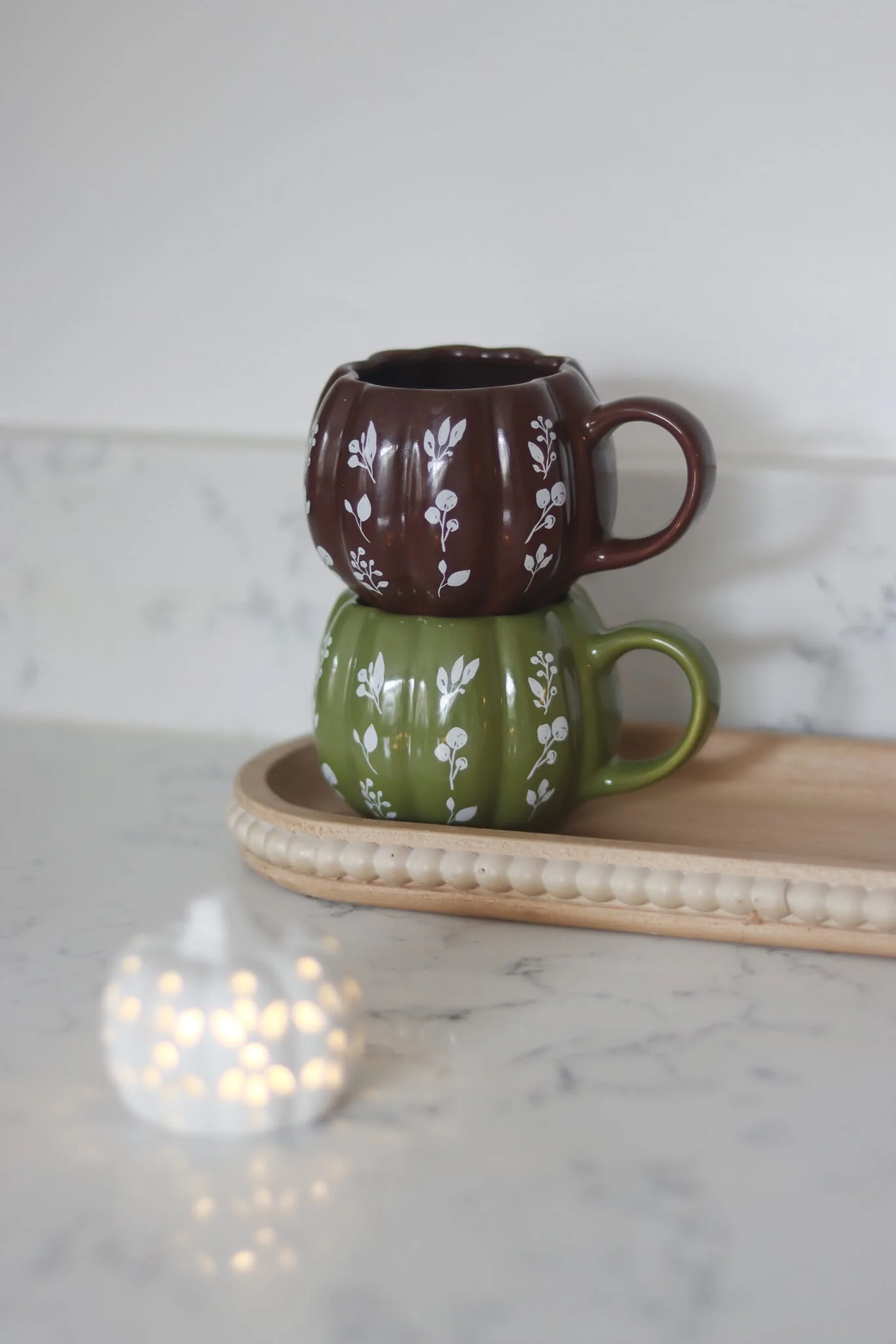 Mini Pumpkin Mug - Autumnal Green Floral Art 3 - Image 4