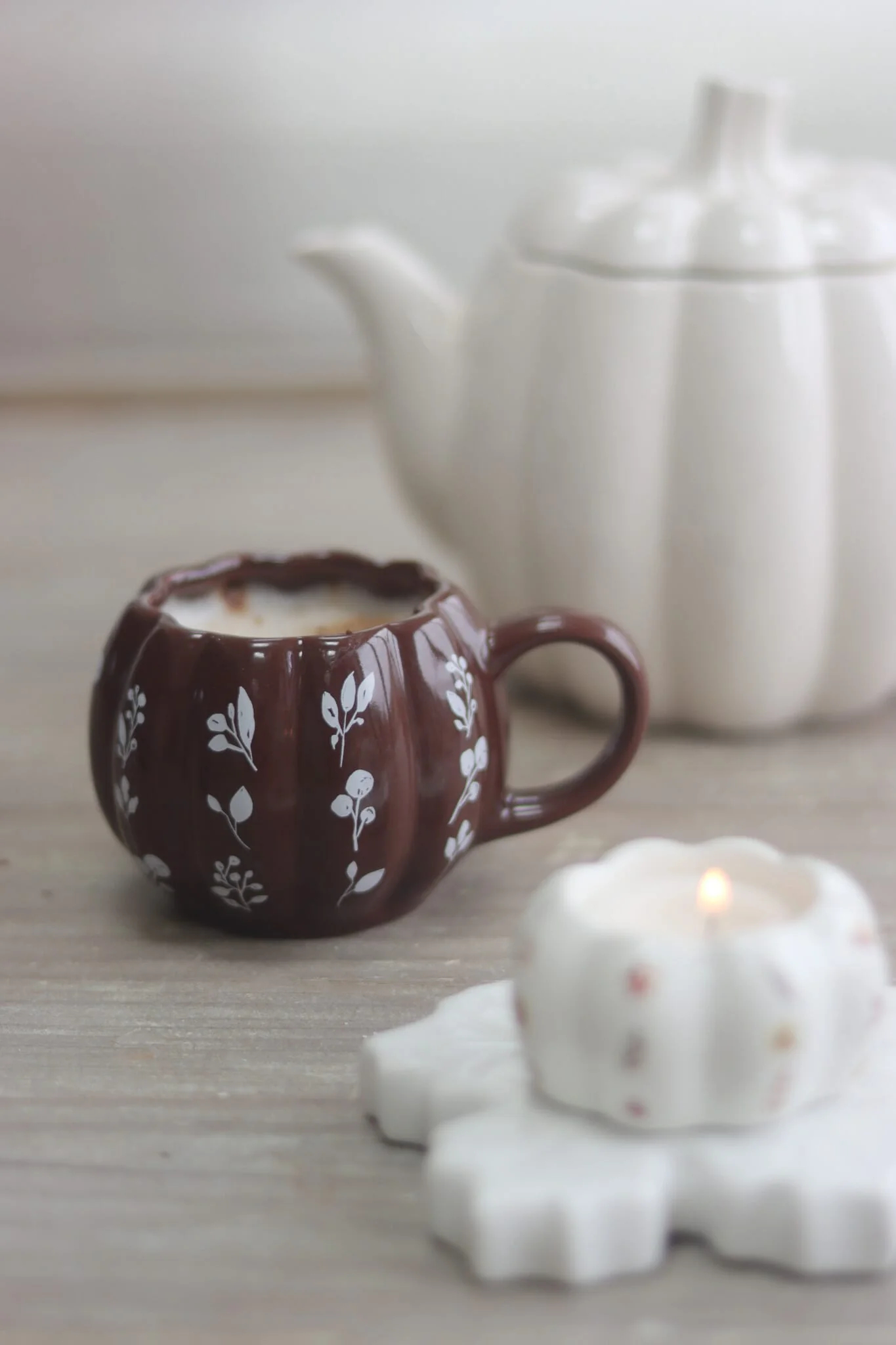 Mini Pumpkin Mug - Brown Floral Art 3