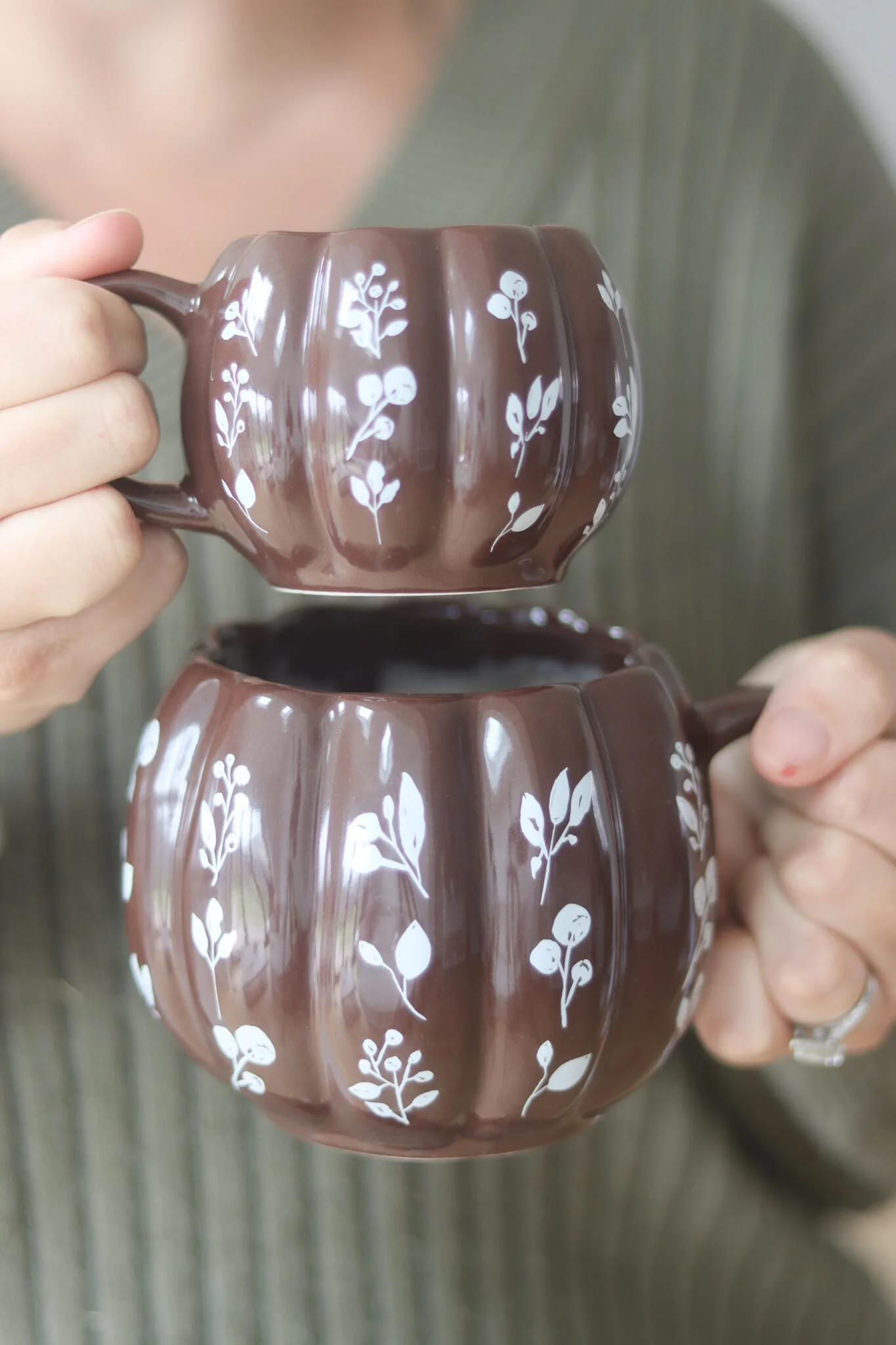 Mini Pumpkin Mug - Brown Floral Art 3 - Image 2