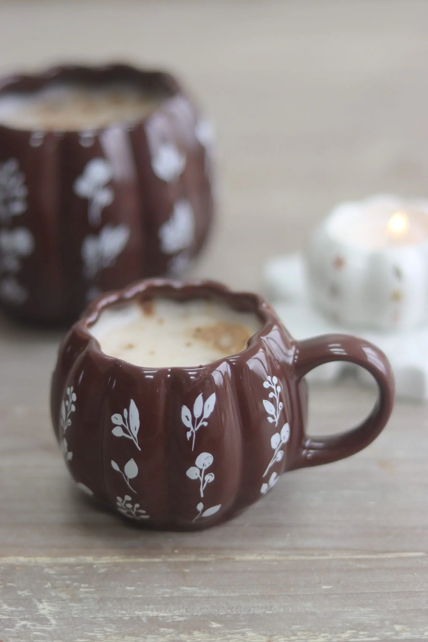 Mini Pumpkin Mug - Brown Floral Art 3 - Image 4