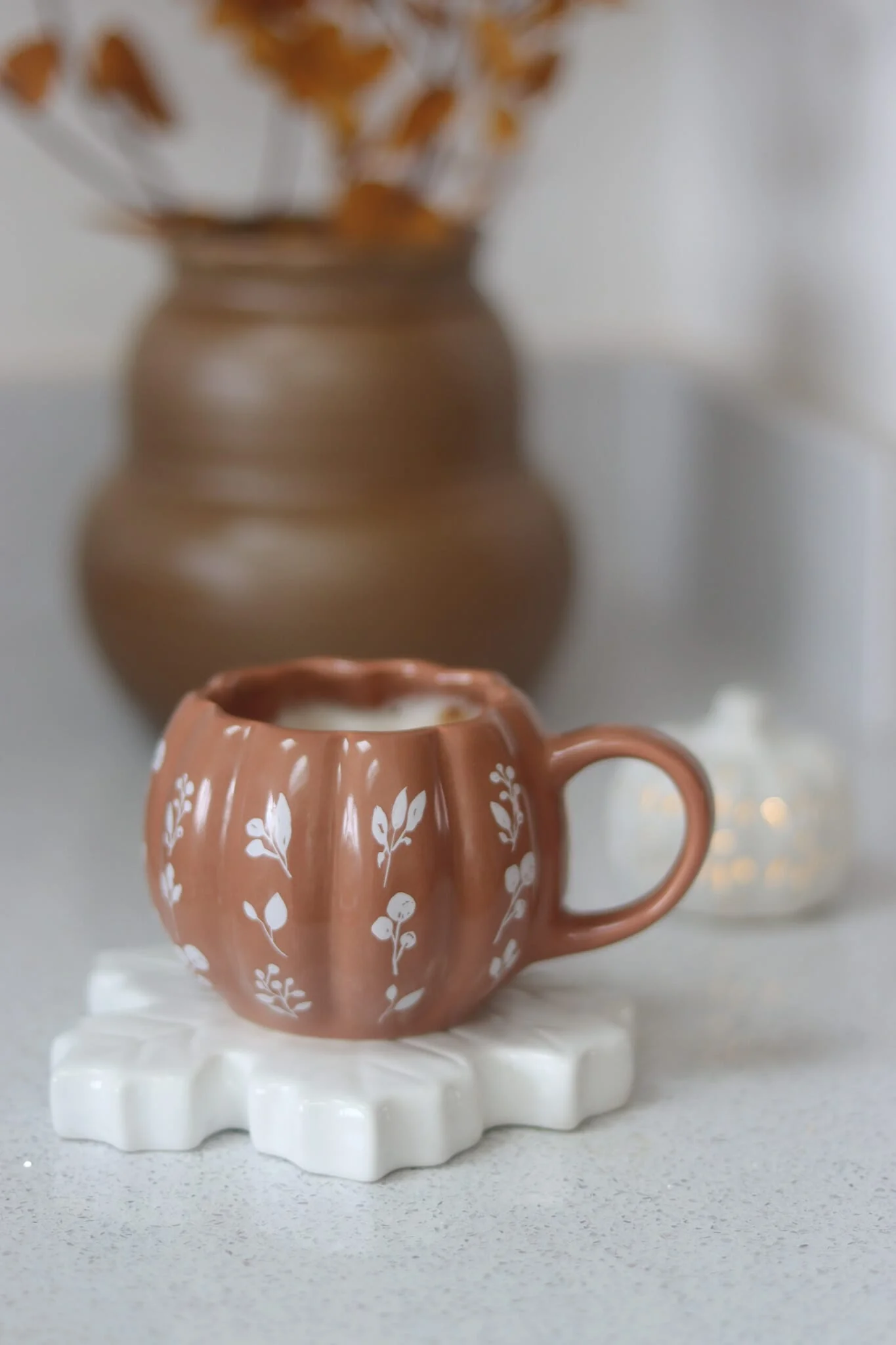 Mini Pumpkin Mug - Mocha Floral Art 3