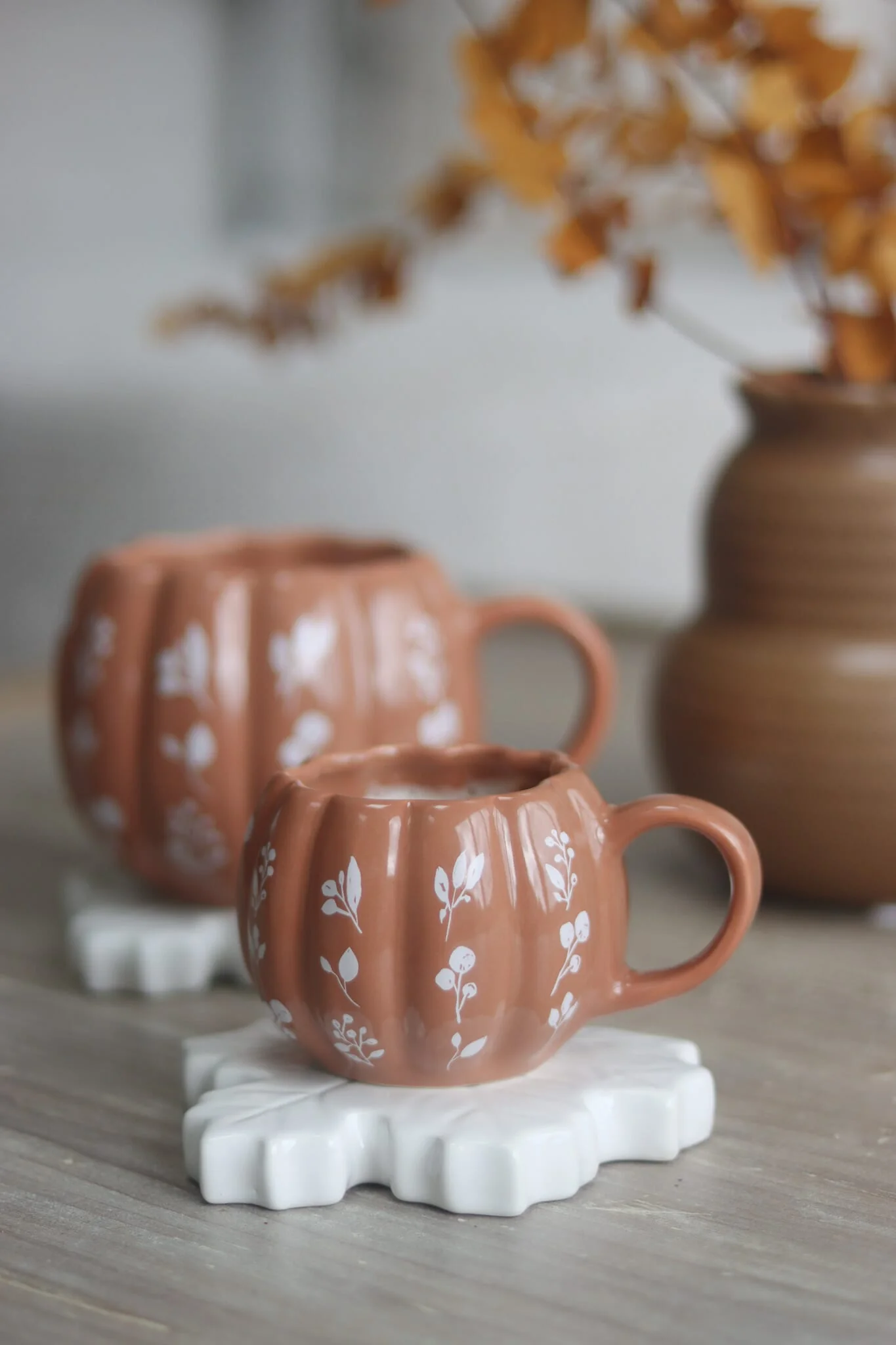 Mini Pumpkin Mug - Mocha Floral Art 3 - Image 4