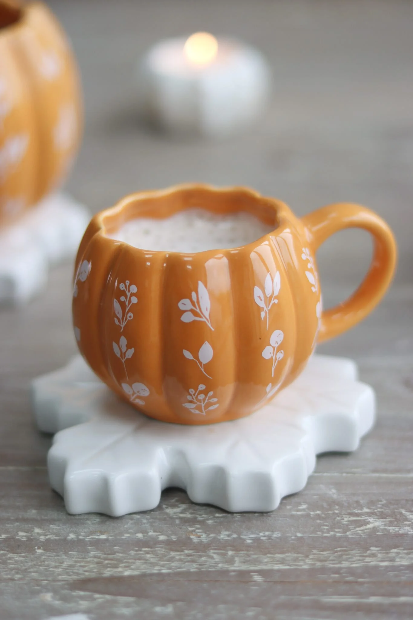 Mini Pumpkin Mug - Ochre Floral Art 3 - Image 2