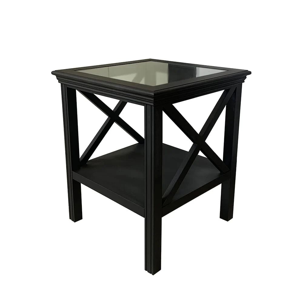 Black Glass Top Hamptons Side Table - Image 3
