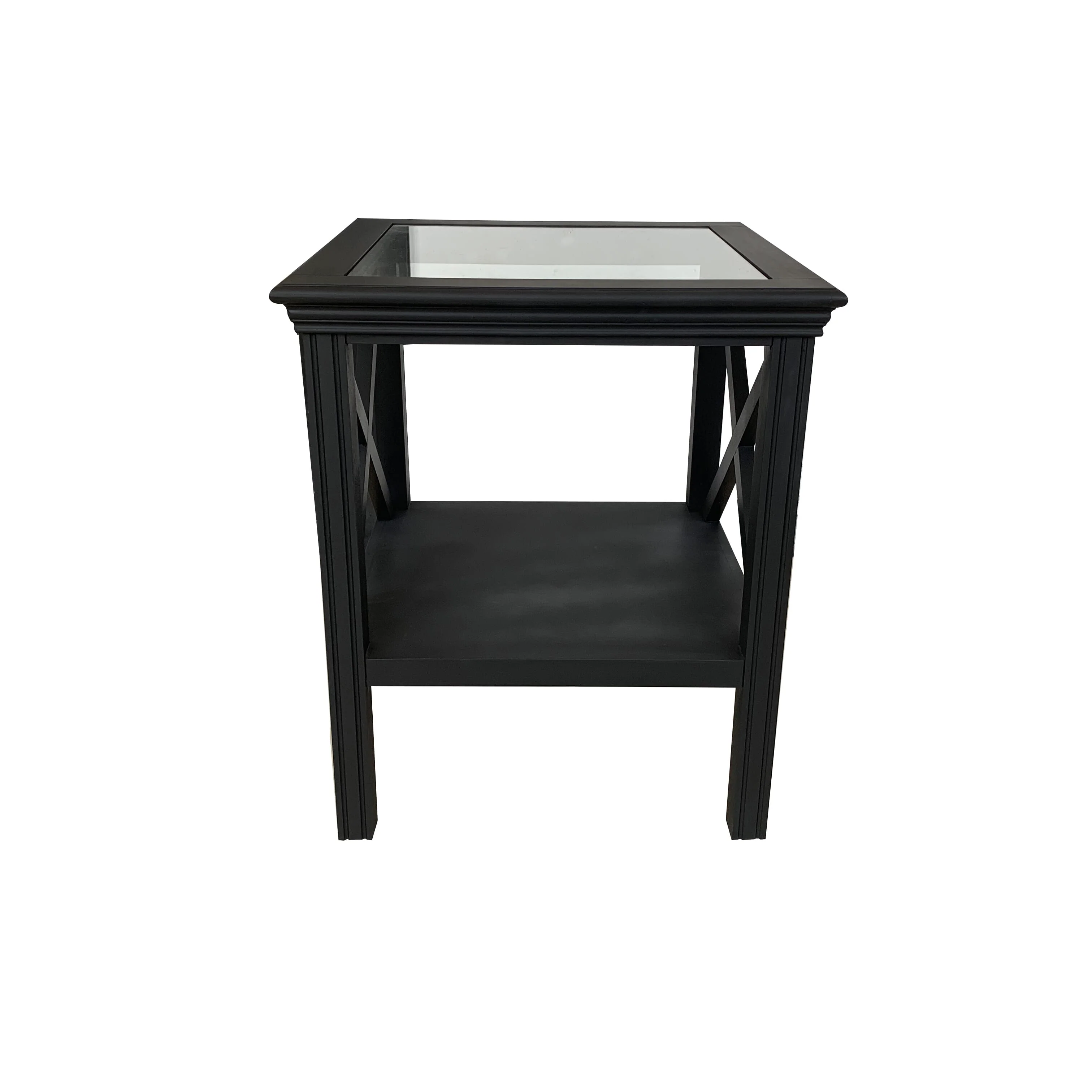 Black Glass Top Hamptons Side Table - Image 4