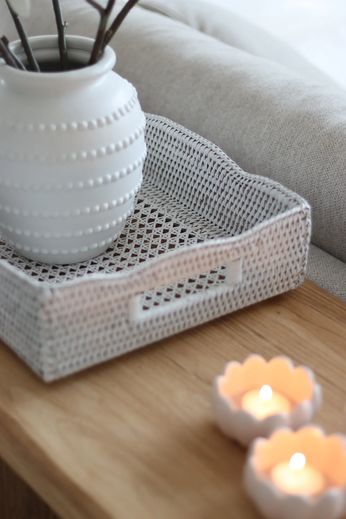 Rattan Tray - Scalloped/White - Image 3