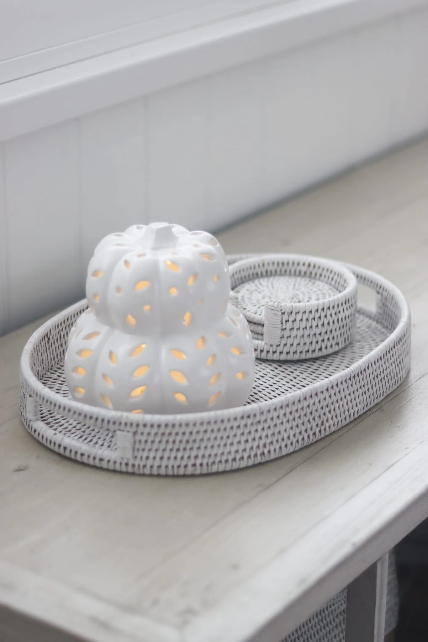 Rattan Tray Oval - White - Image 3