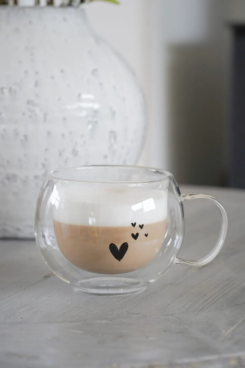 Round Double Wall Glass Mug Black - Dream Hearts - Image 3