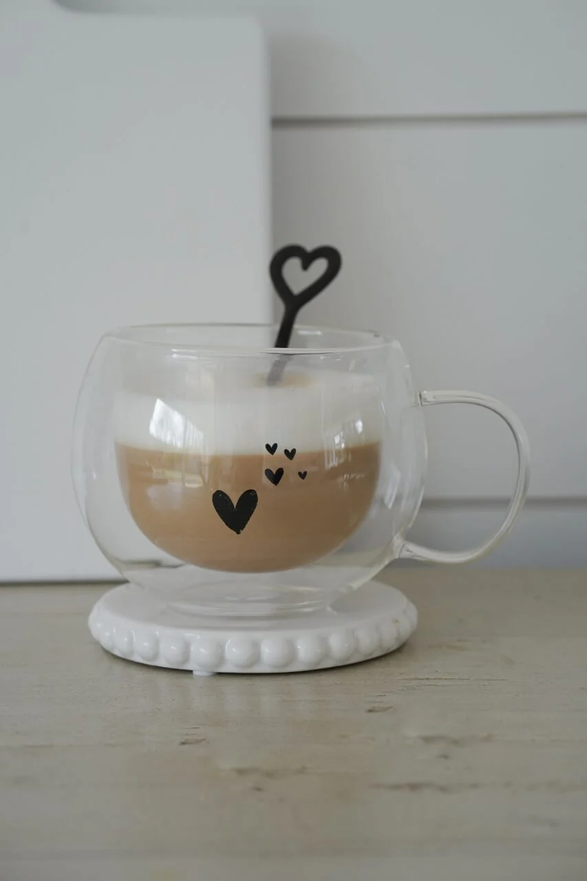 Round Double Wall Glass Mug Black - Dream Hearts - Image 4