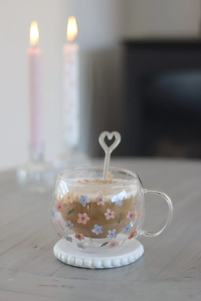Round Double Walled Glass Mug - Bloom