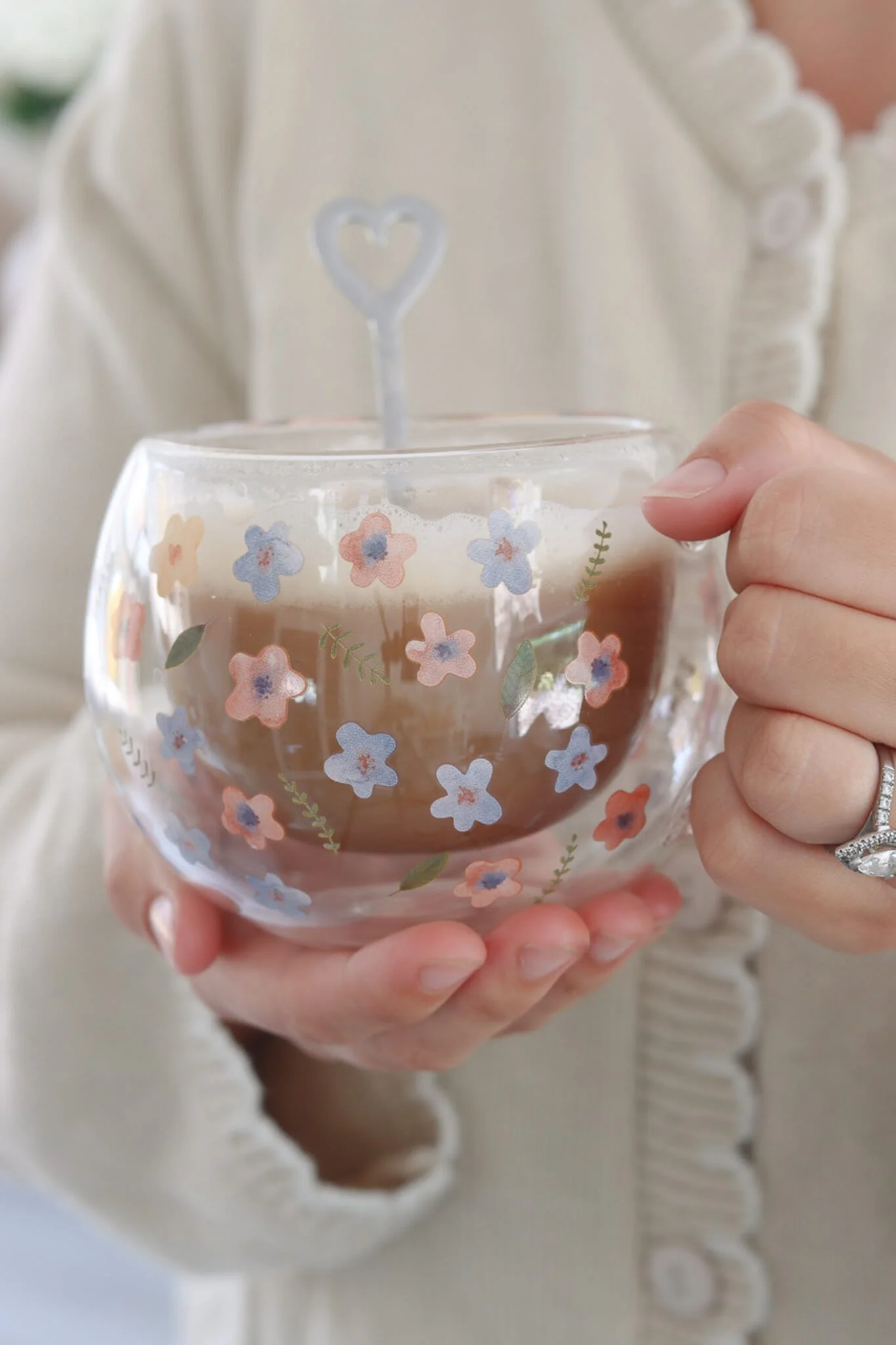 Round Double Walled Glass Mug - Bloom - Image 2