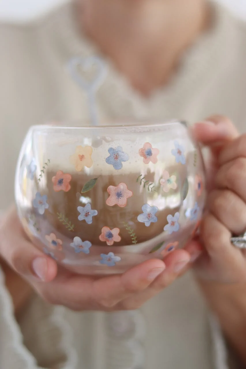 Round Double Walled Glass Mug - Bloom - Image 4
