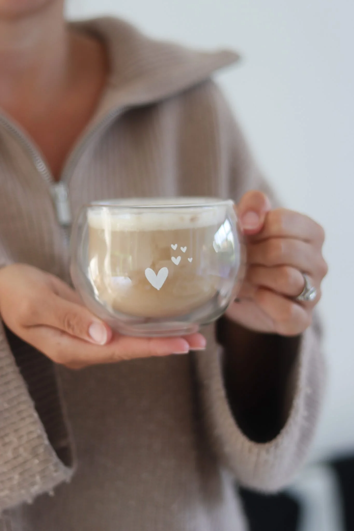 Round Double Walled Glass Mug White - Dream Hearts