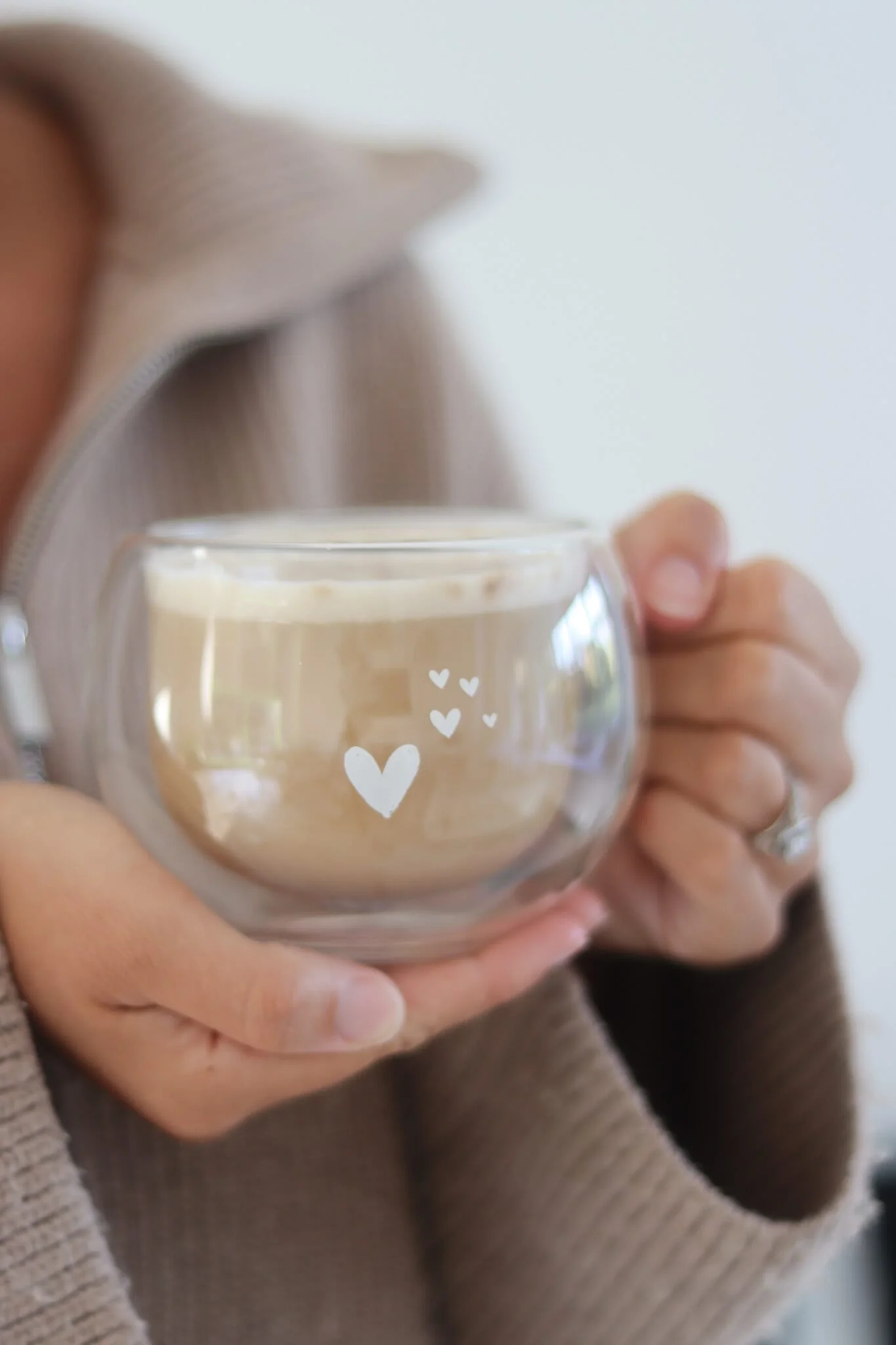 Round Double Walled Glass Mug White - Dream Hearts - Image 2