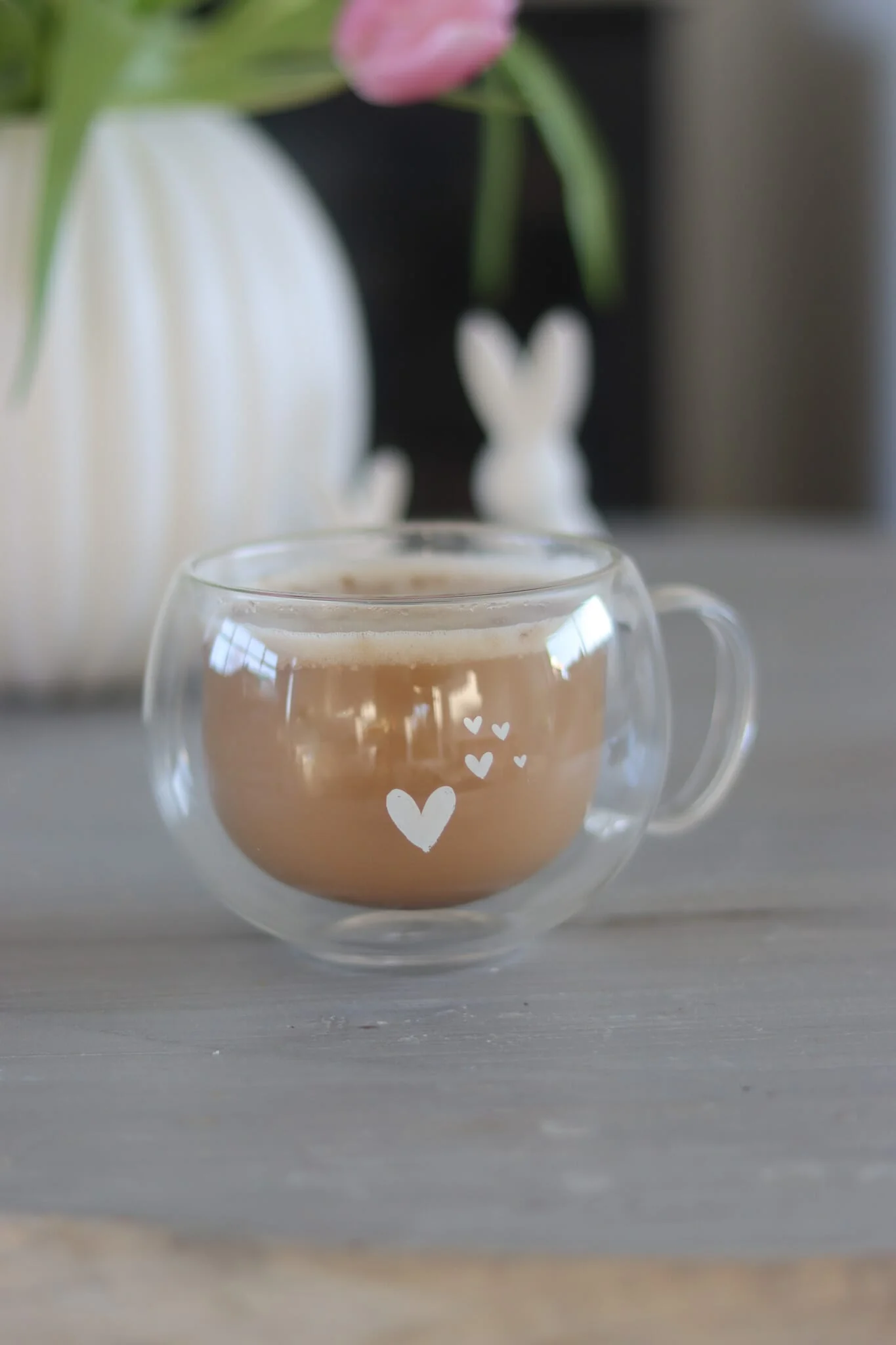Round Double Walled Glass Mug White - Dream Hearts - Image 3