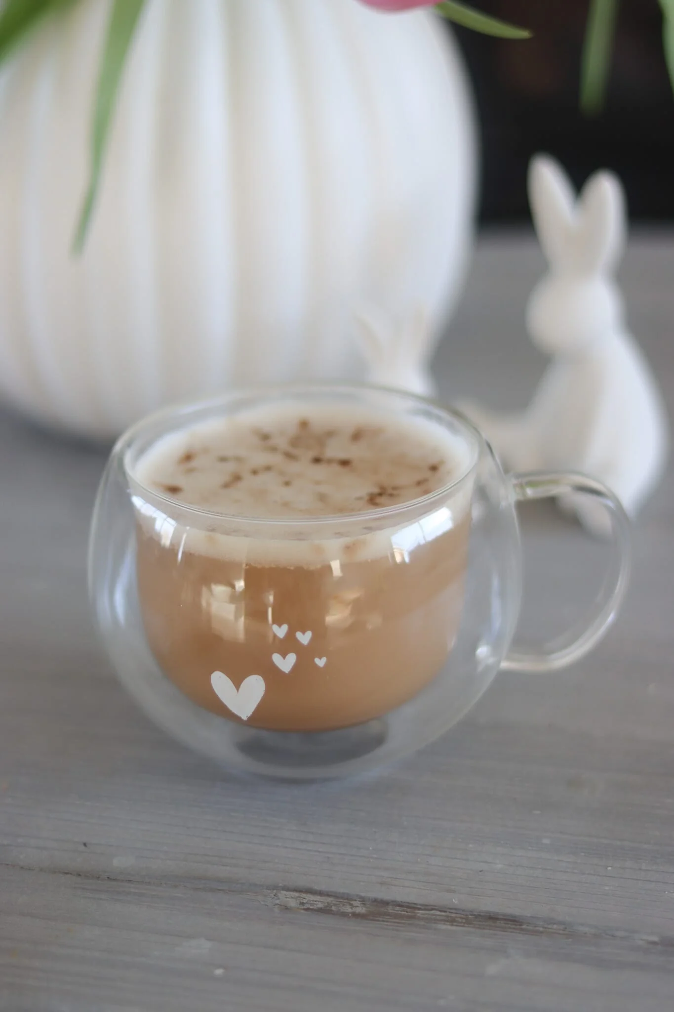 Round Double Walled Glass Mug White - Dream Hearts - Image 4