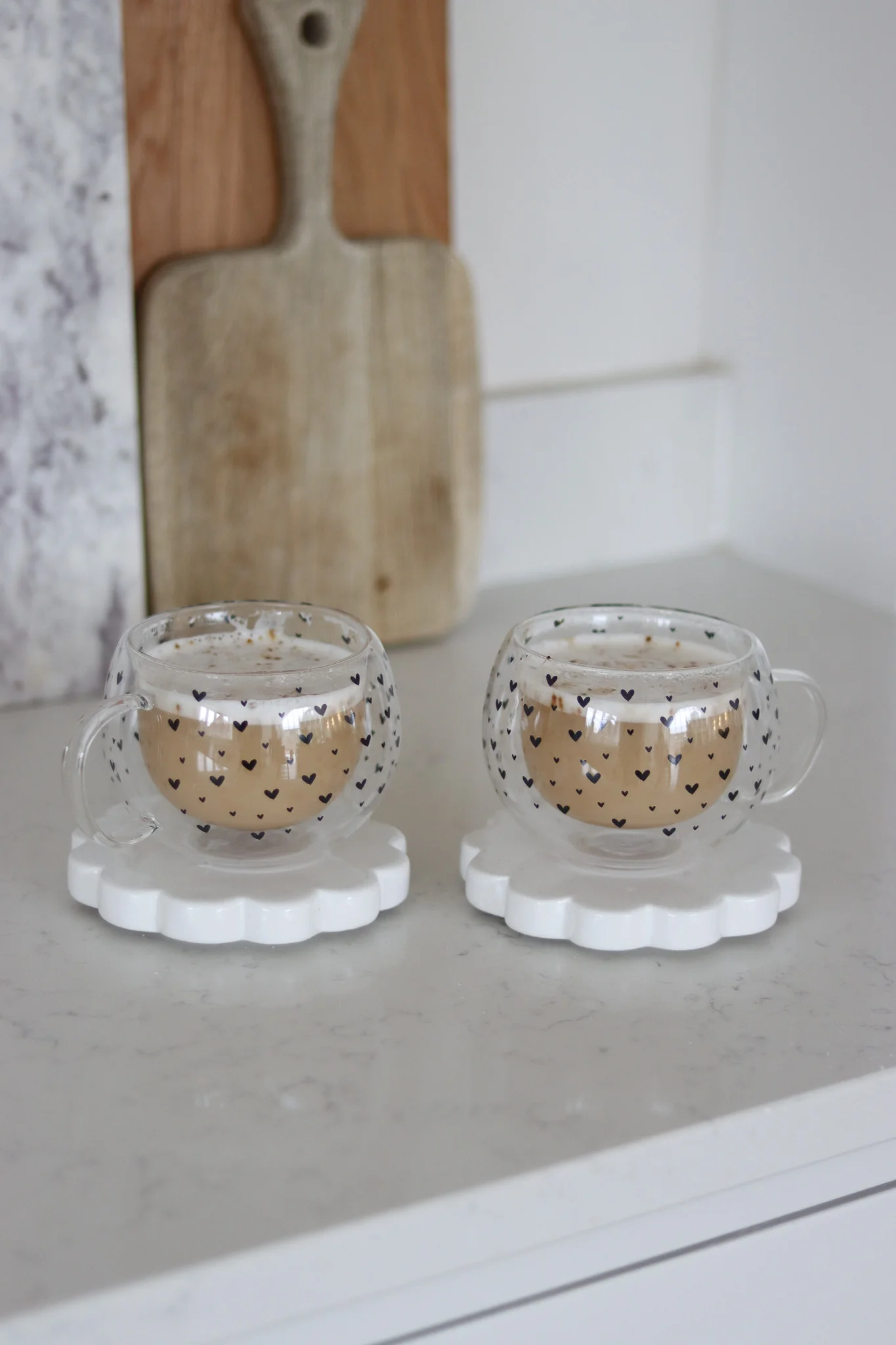 Round Double Walled Glass Mug Set ā 2 Piece ā Black Multi Heart