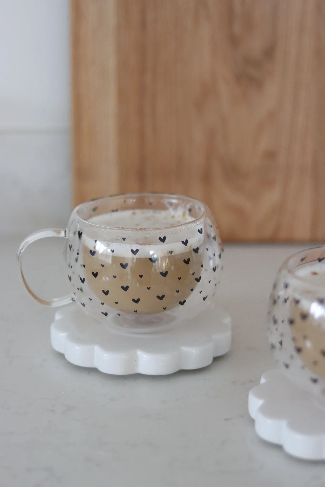 Round Double Walled Glass Mug Set ā 2 Piece ā Black Multi Heart - Image 3