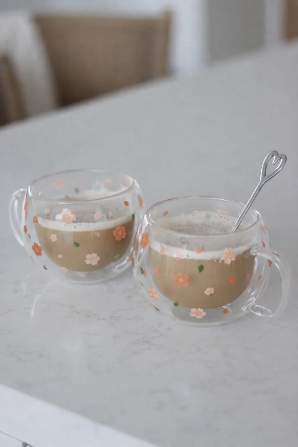 Round Double Walled Glass Mug Set - 2 Piece - Blossom