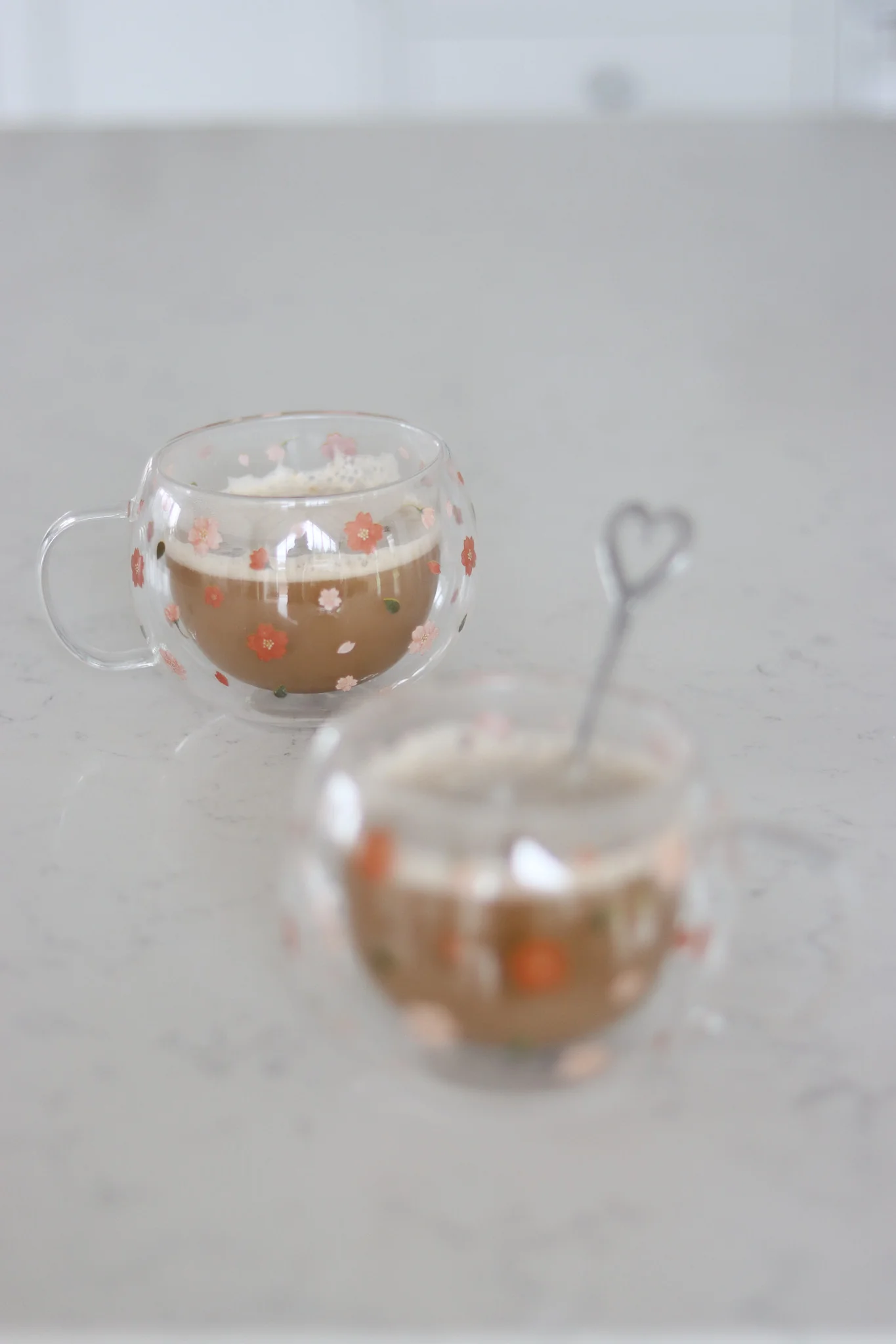 Round Double Walled Glass Mug Set - 2 Piece - Blossom - Image 2