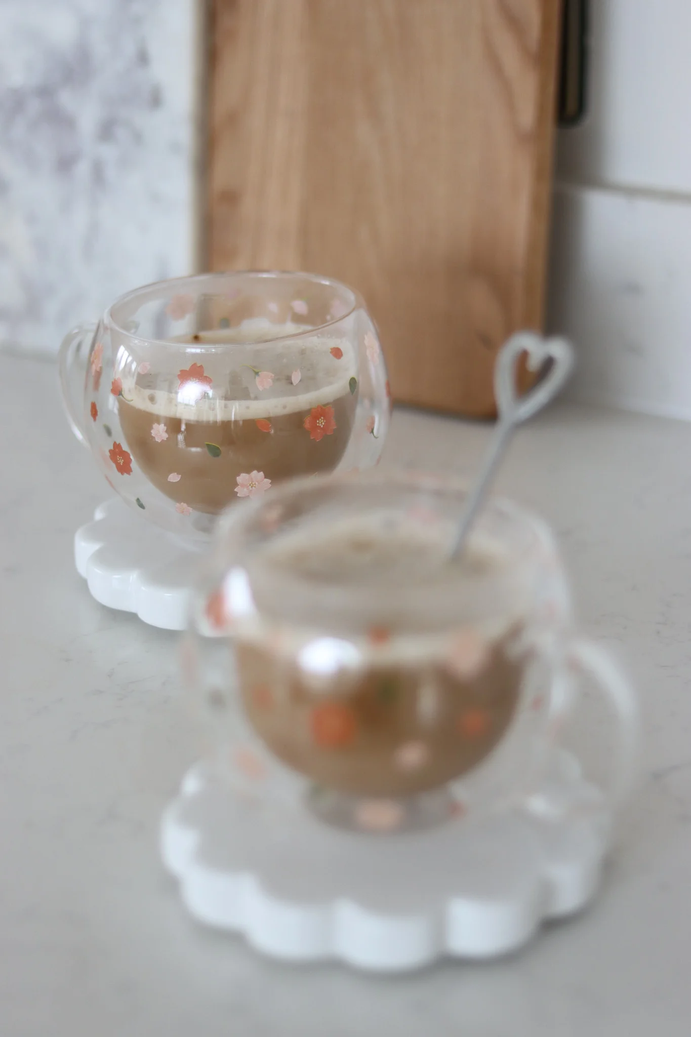 Round Double Walled Glass Mug Set - 2 Piece - Blossom - Image 3