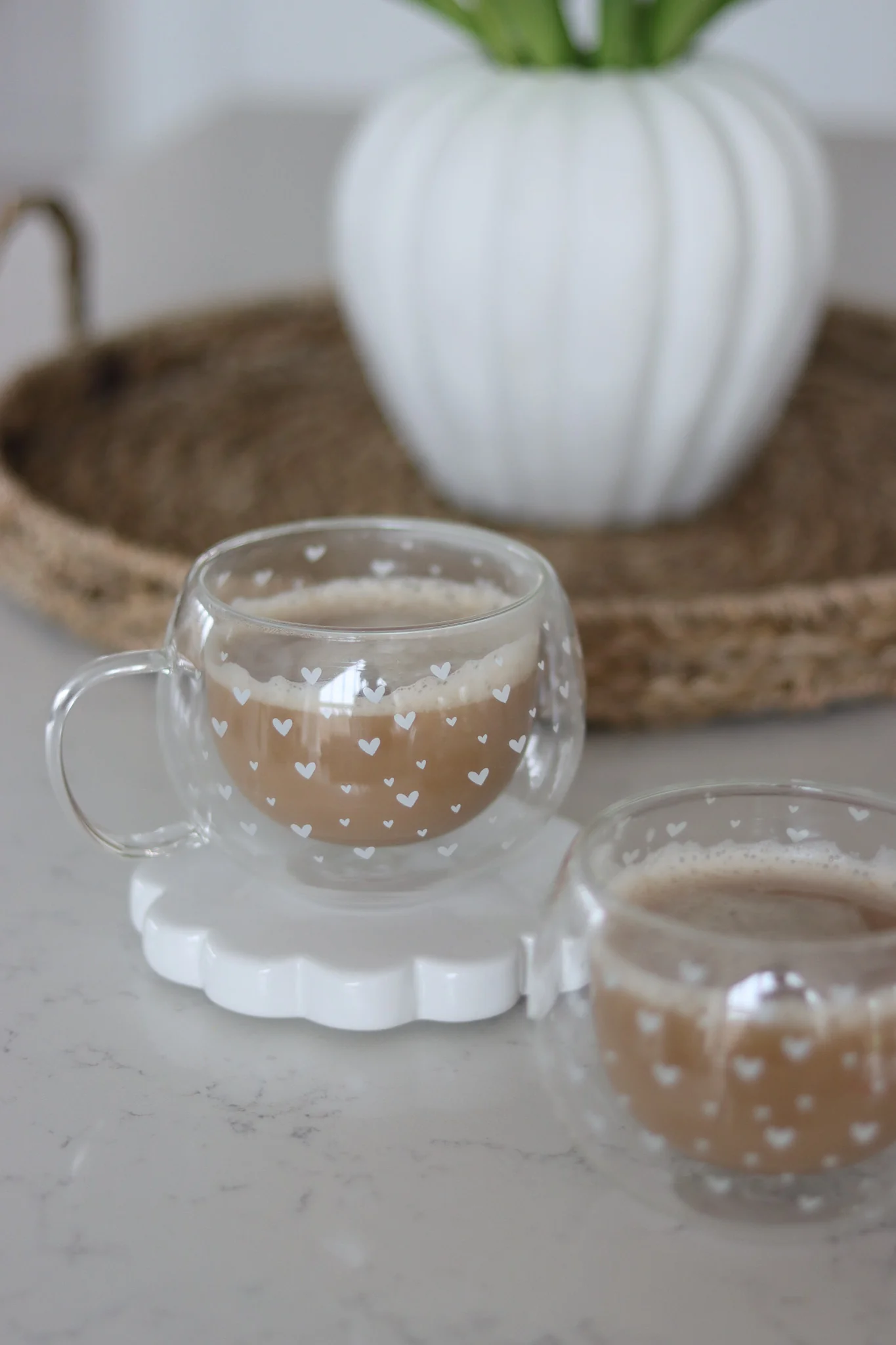 Round Double Walled Glass Mug Set - 2 Piece - Multi Heart/White - Image 2