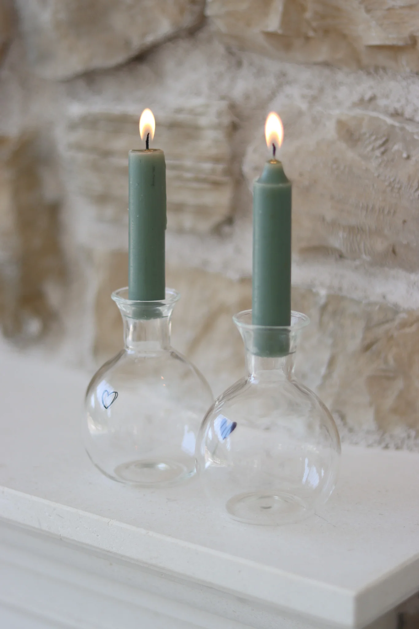 Set 2 Round Glass Candle Holders - Hearts - Image 3